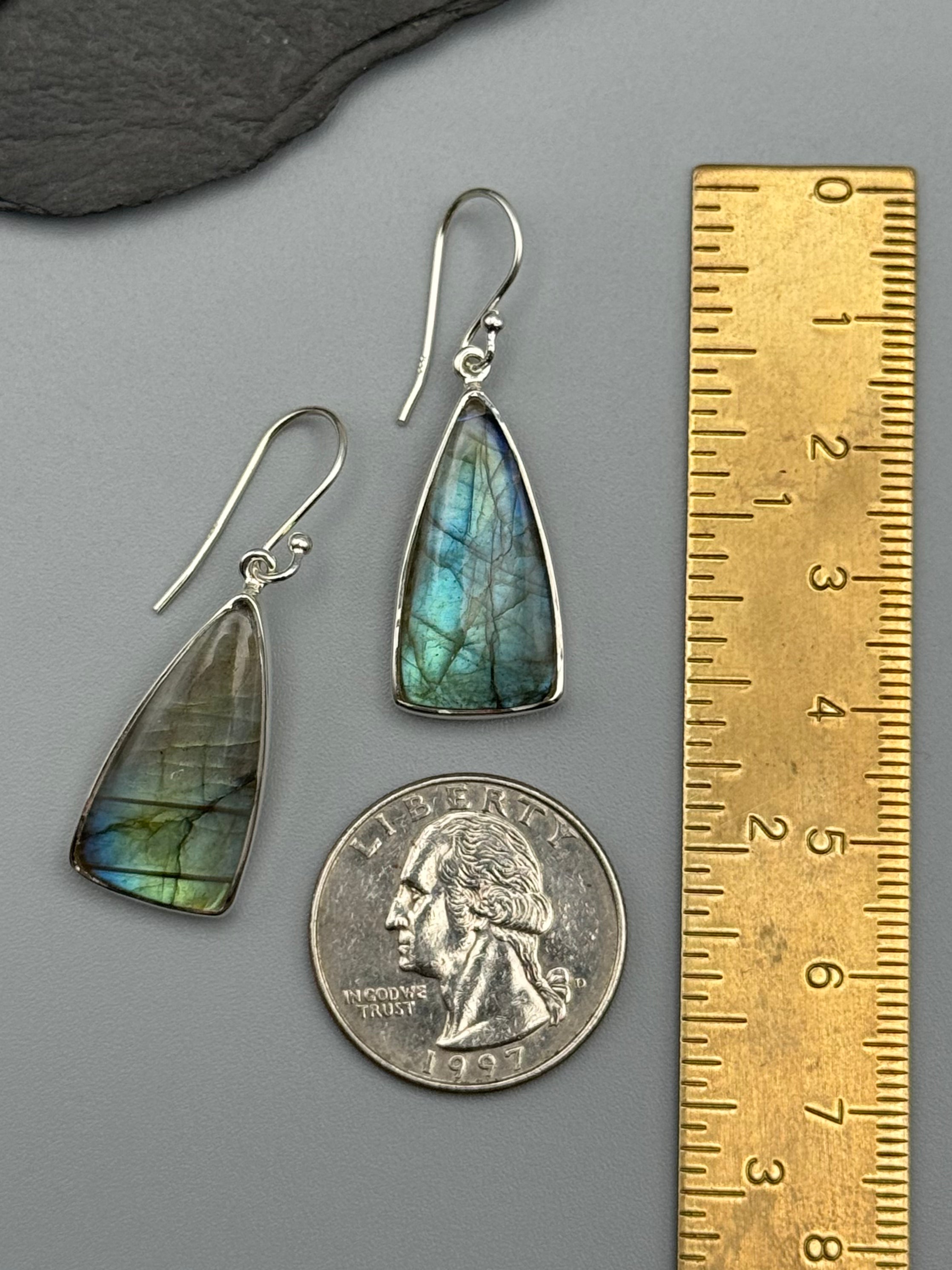 •LABRADORITE - SOFT TRIANGLE• silver dangle earrings