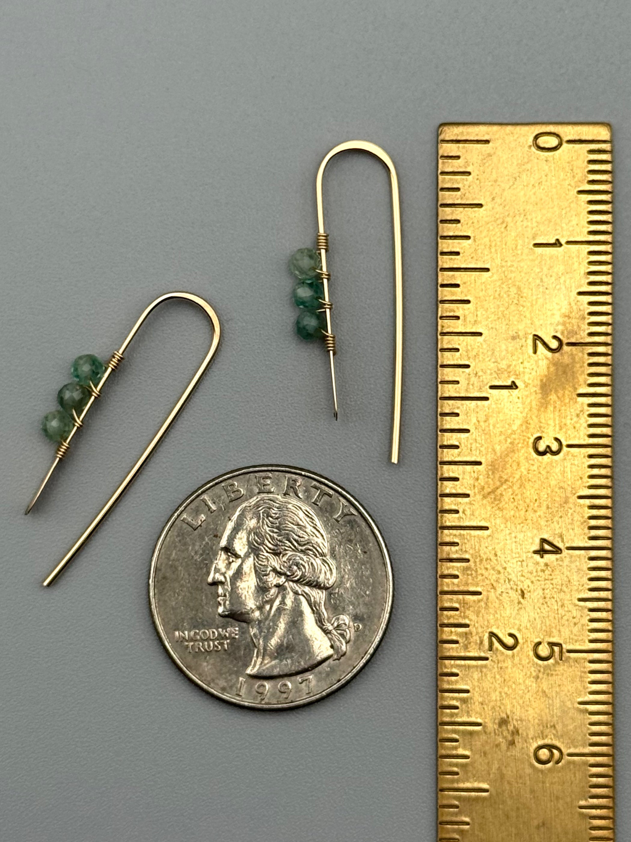 •PETITE THREADER• green apatite + gold earrings