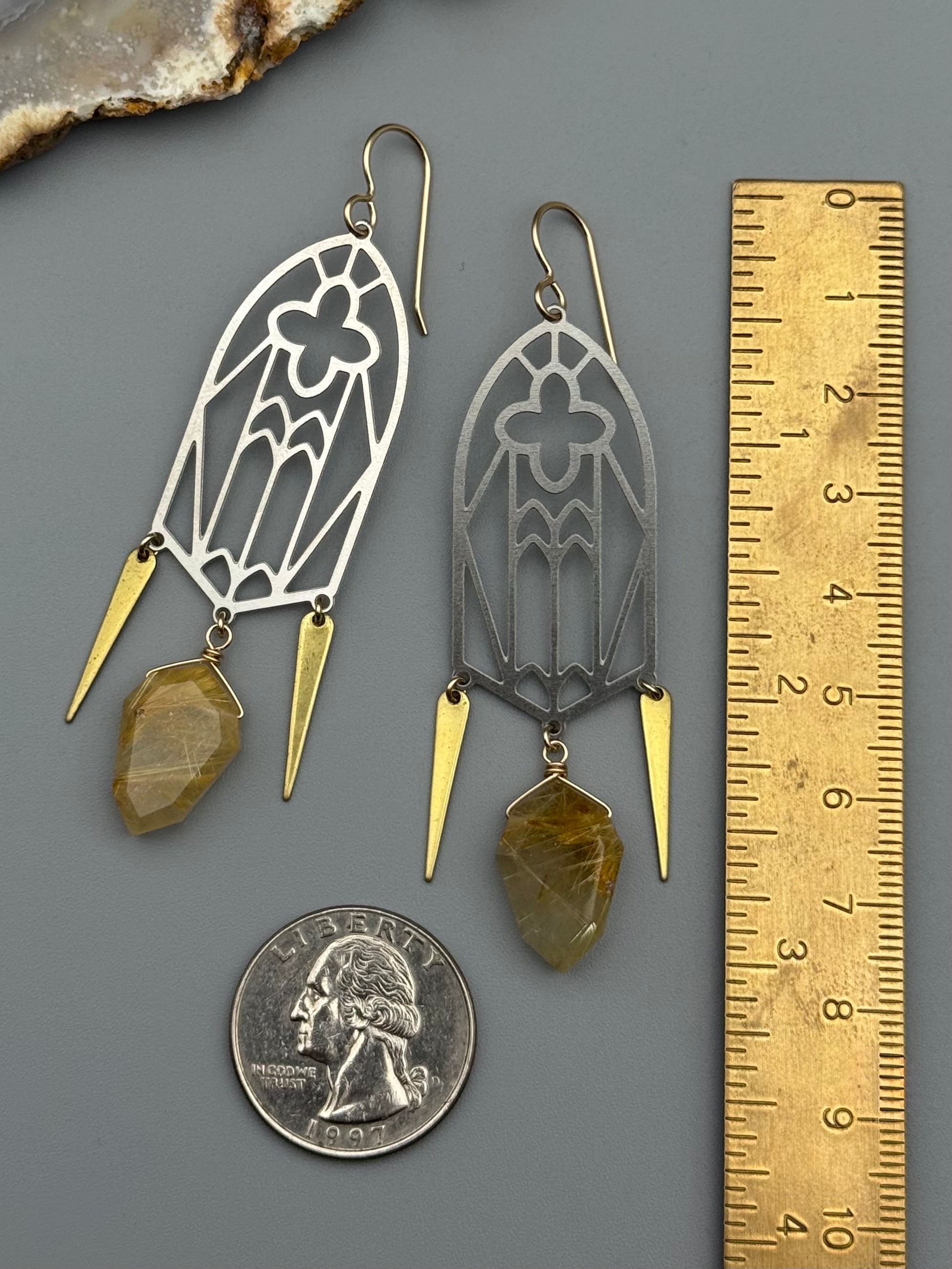 •CATHEDRAL• rutilated quartz + mixed metal earrings