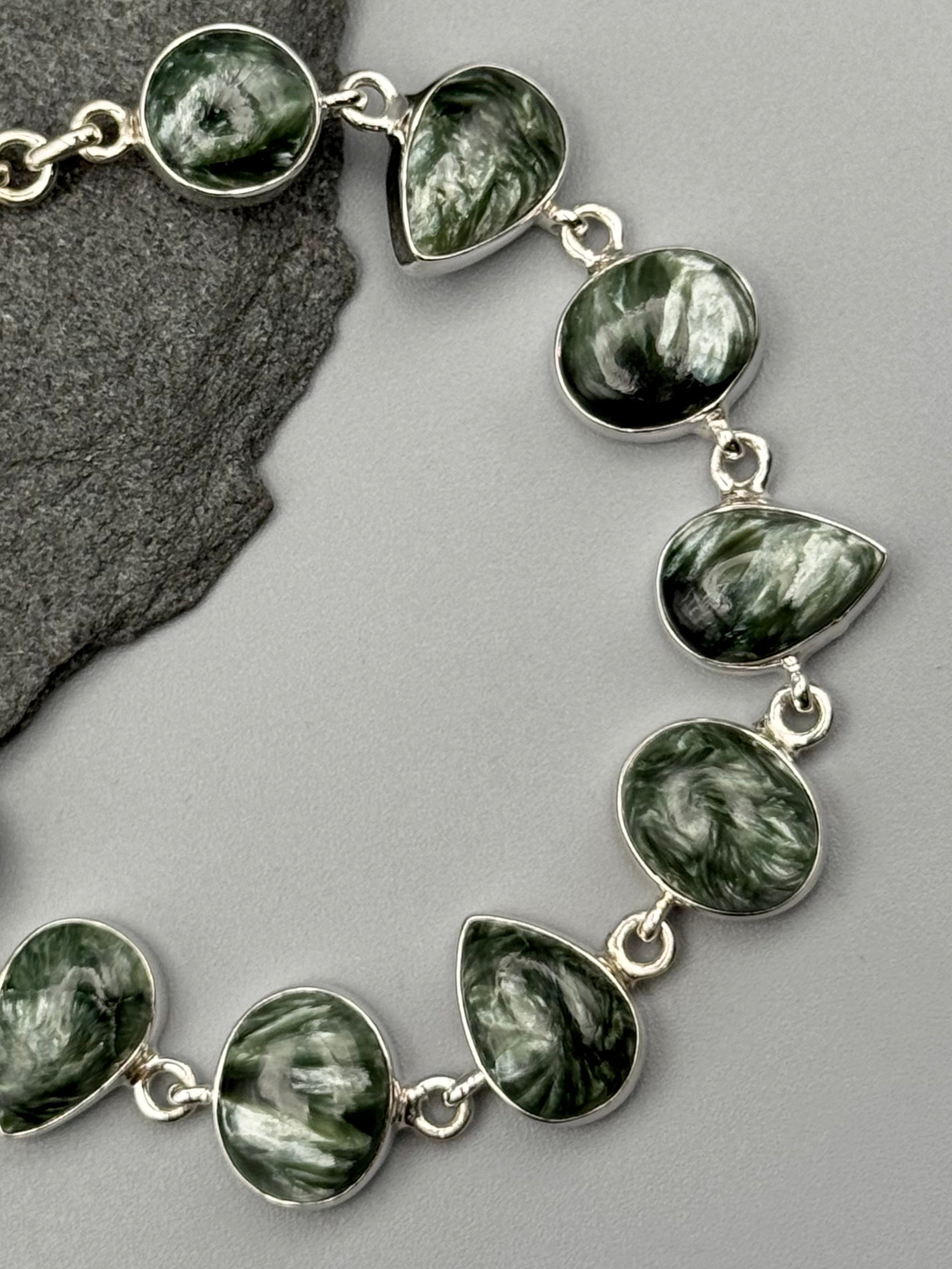 •SERAPHINITE - GEO MIX• linked silver bracelet (7.5" - 9")