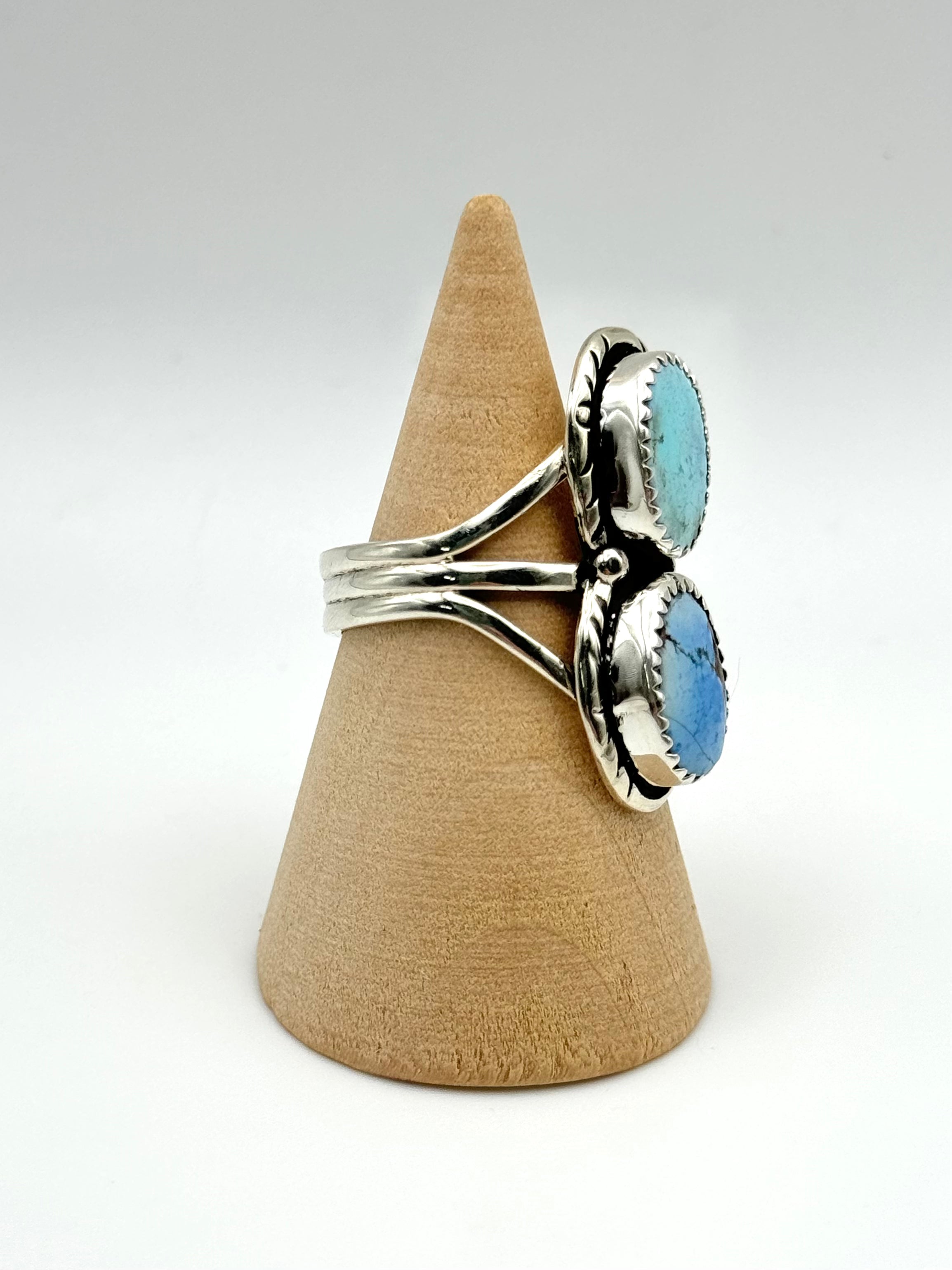 •GOLDEN HILL TURQUOISE - 3• Navajo silver double stone ring (size 9)