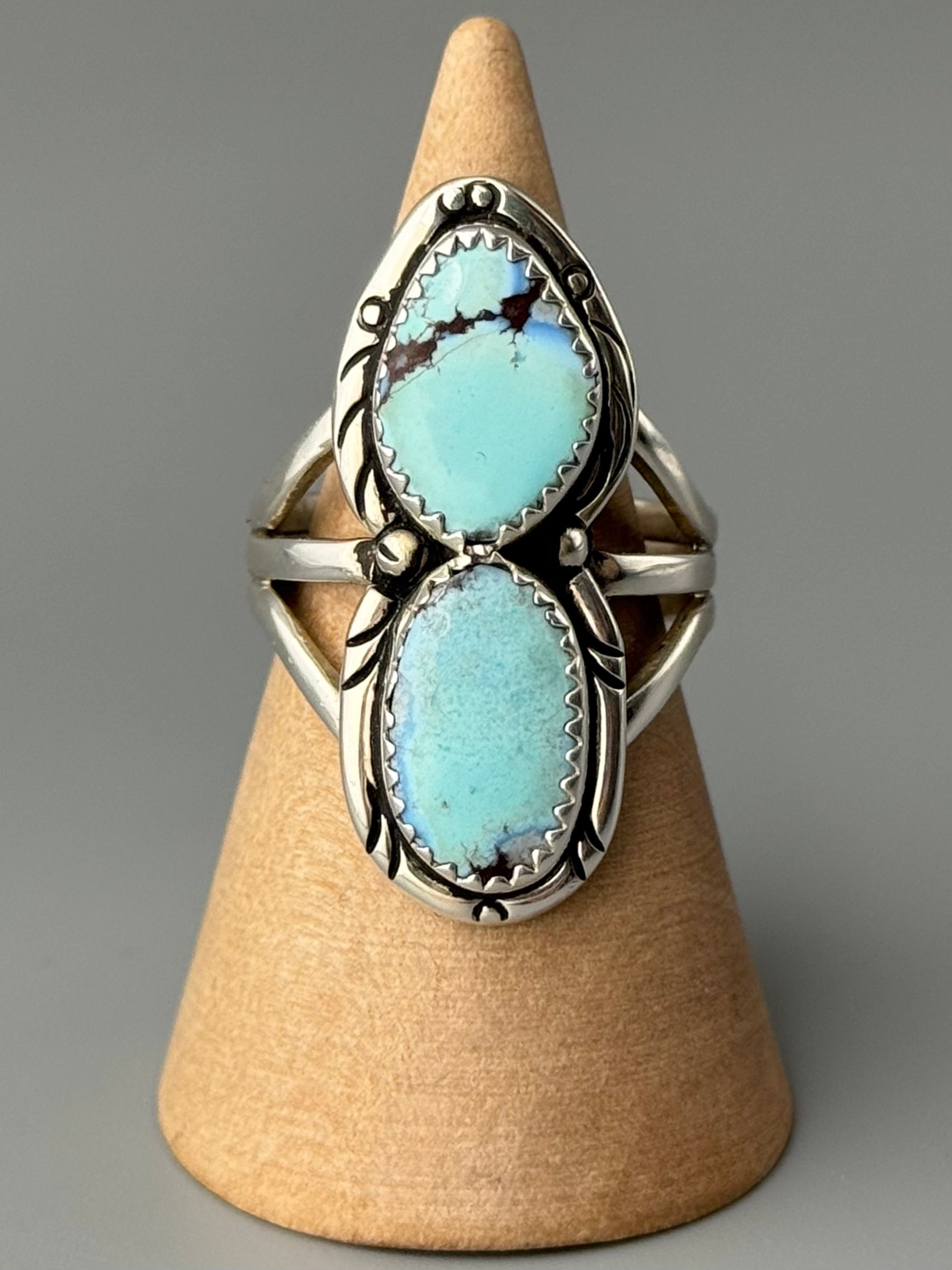 •GOLDEN HILL TURQUOISE - NAAKI• Navajo silver ring (size 8.75)