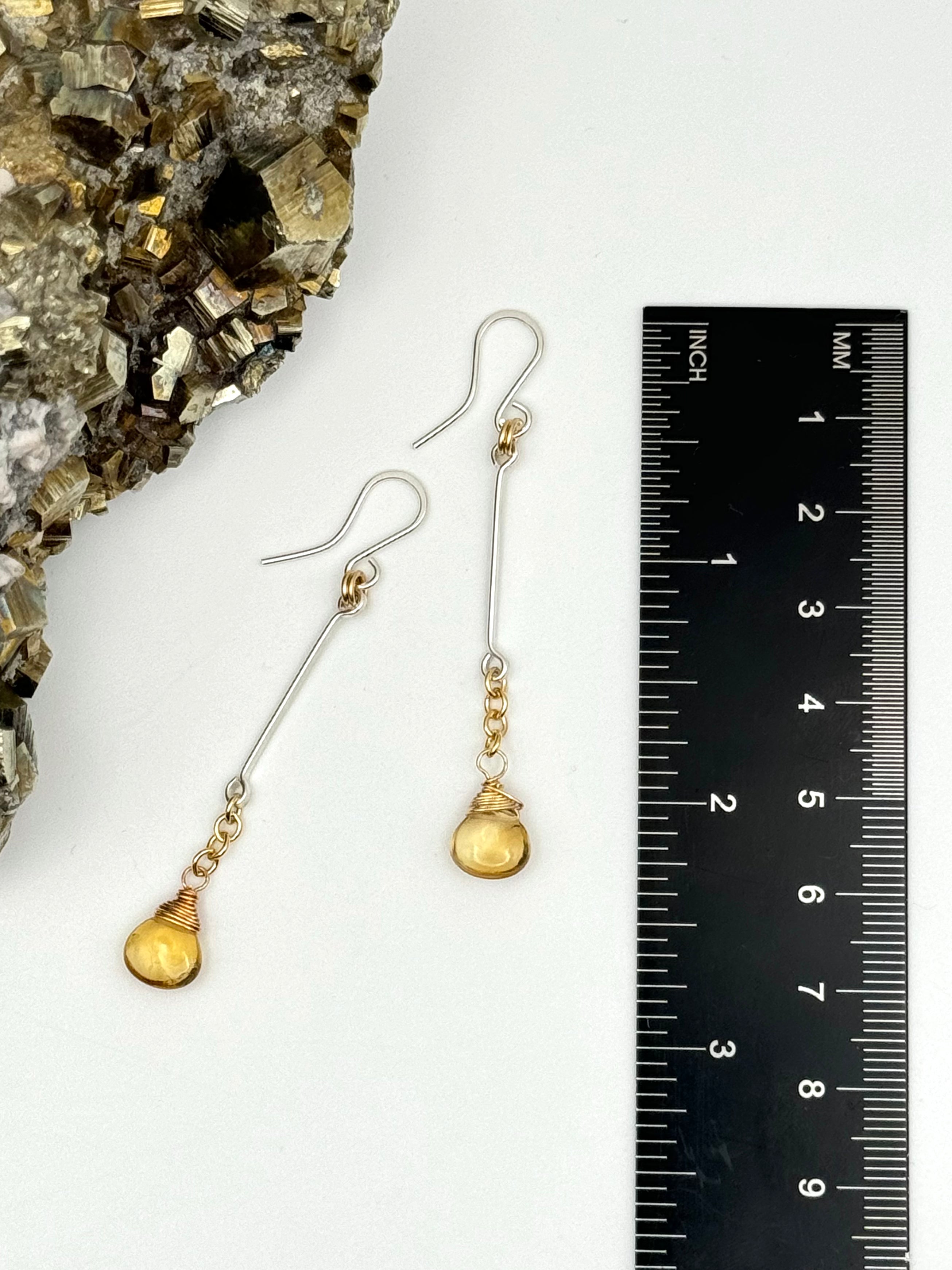 •LINEAR DROP• citrine + mixed metal dangle earrings