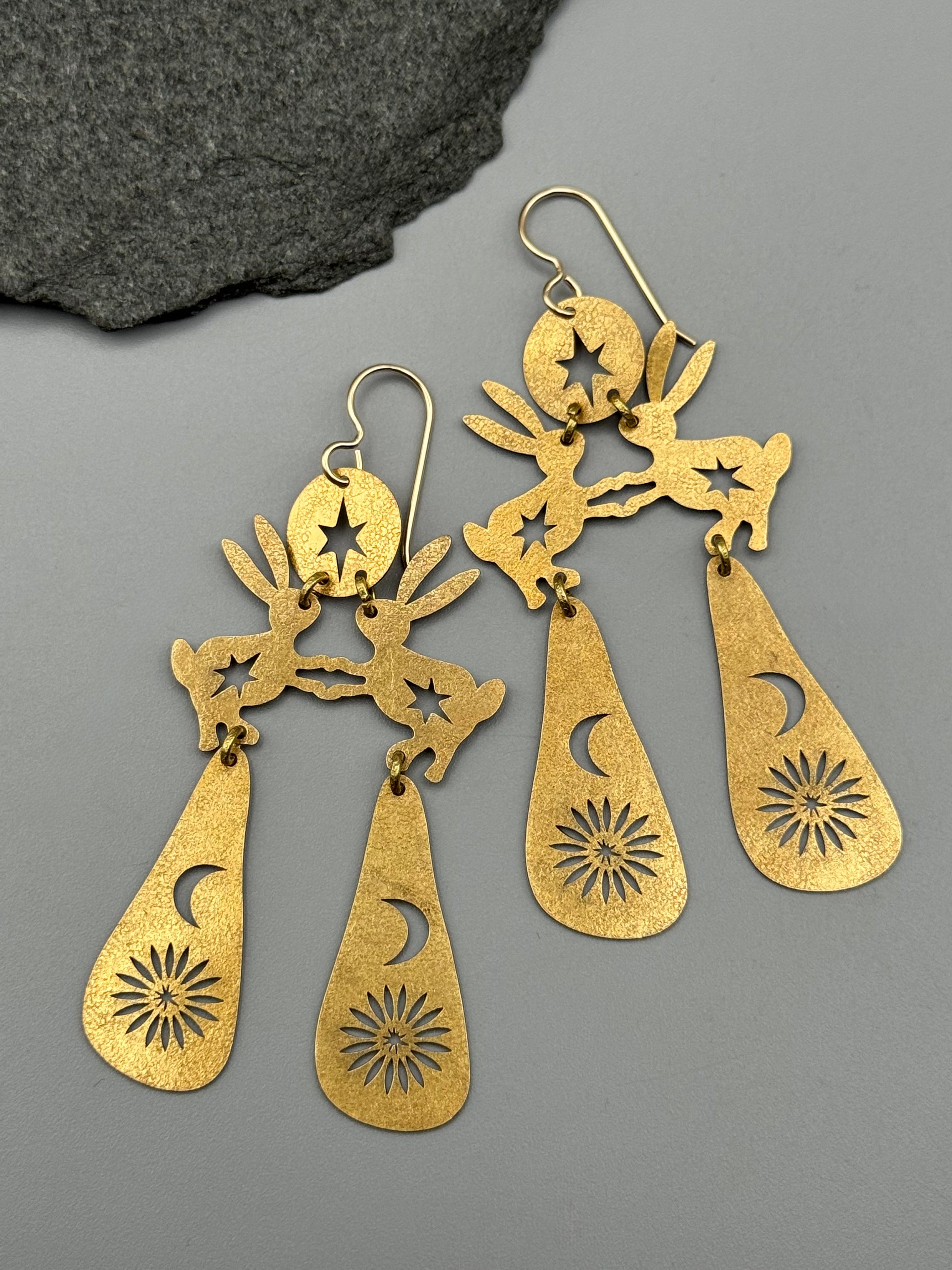 •RABBIT IN THE MOON• gold dangle earrings