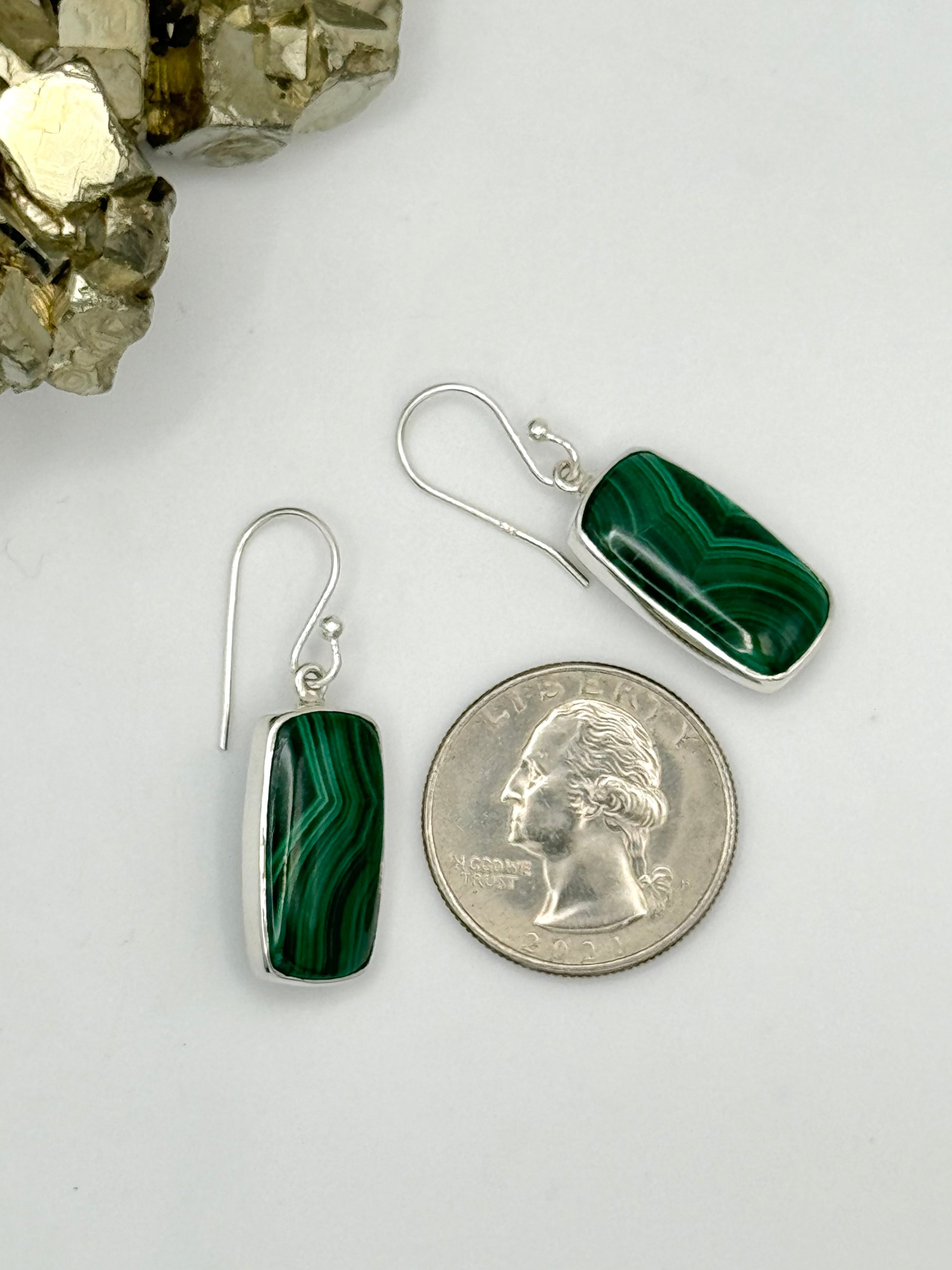 •MALACHITE SOFT RECTANGLE• silver dangle earrings