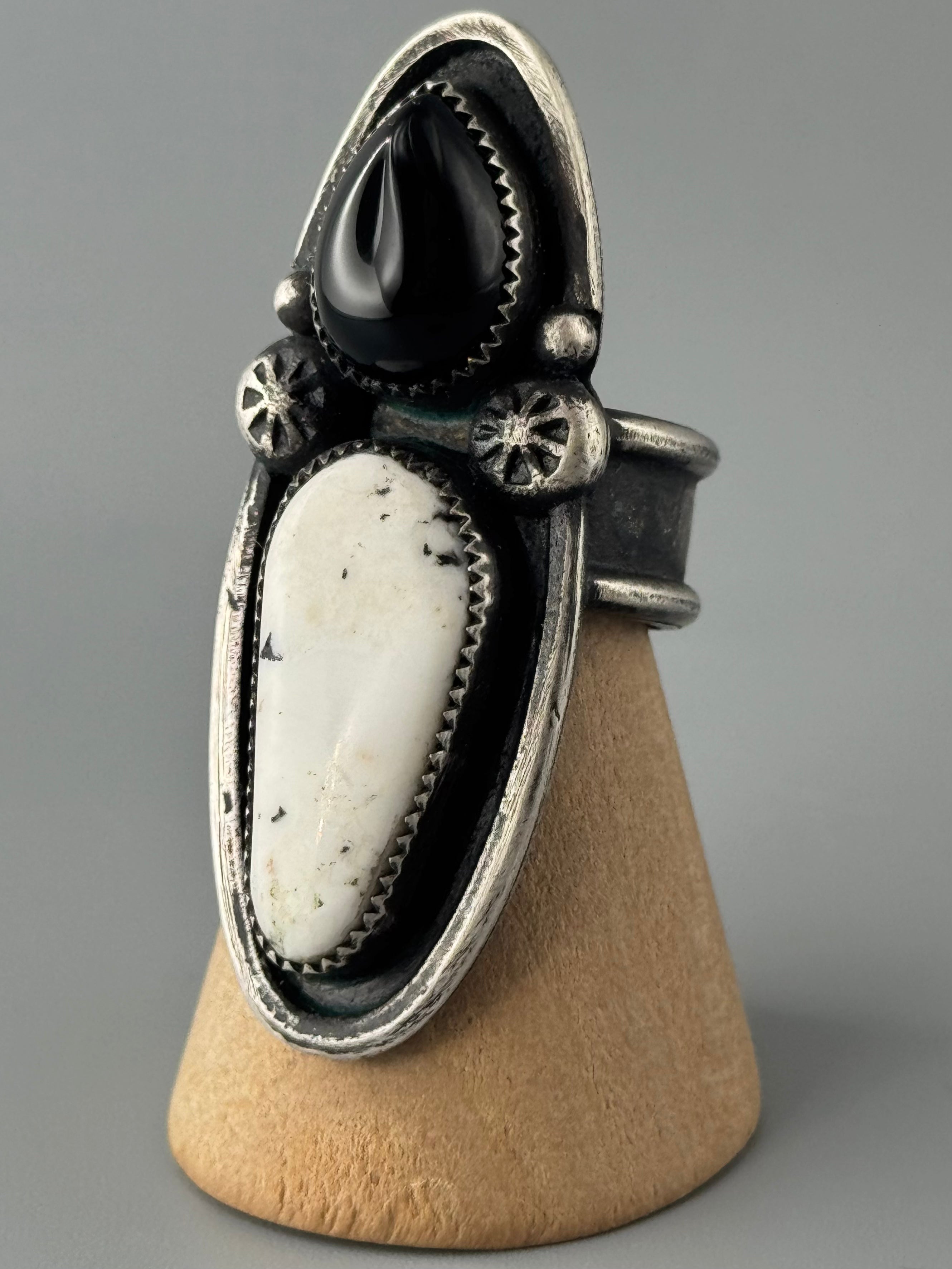 •TALON• onyx + white buffalo silver ring (size 7.5)