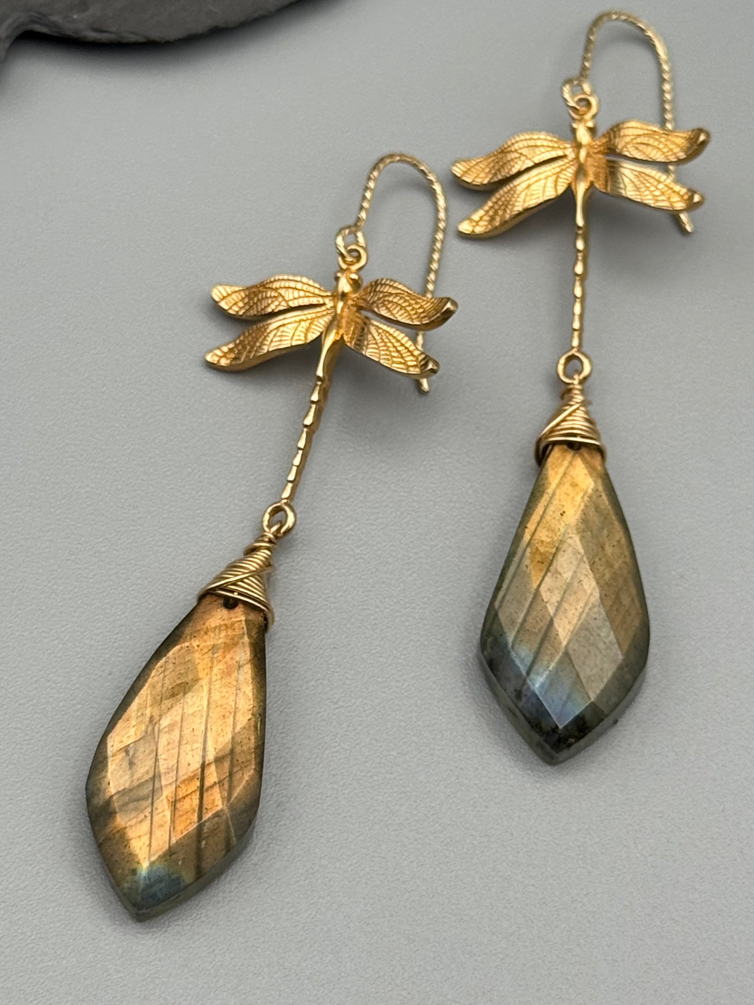 •ODONATA• golden labradorite + gold earrings