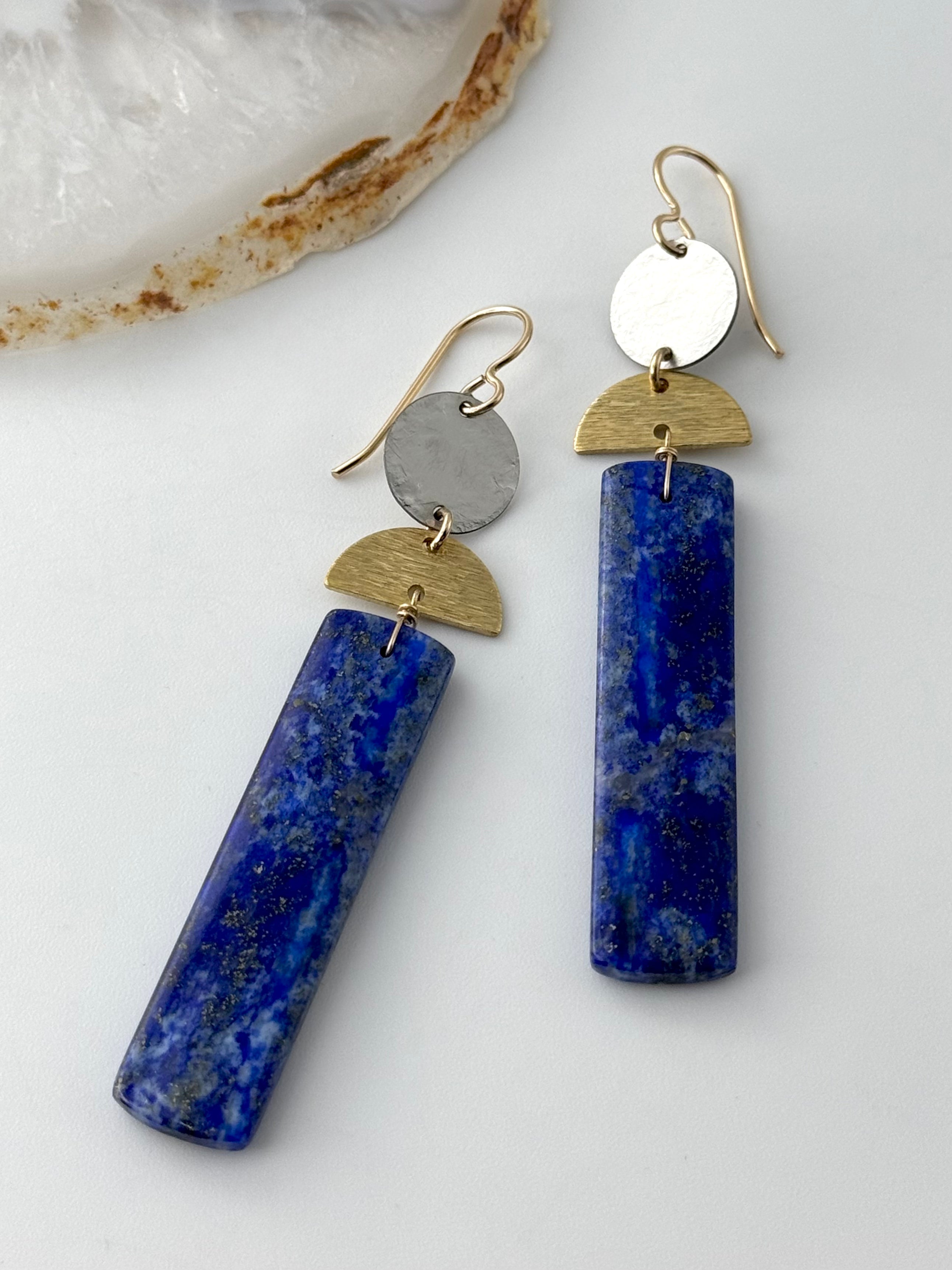 •NYX• lapis + mixed metal dangle earrings