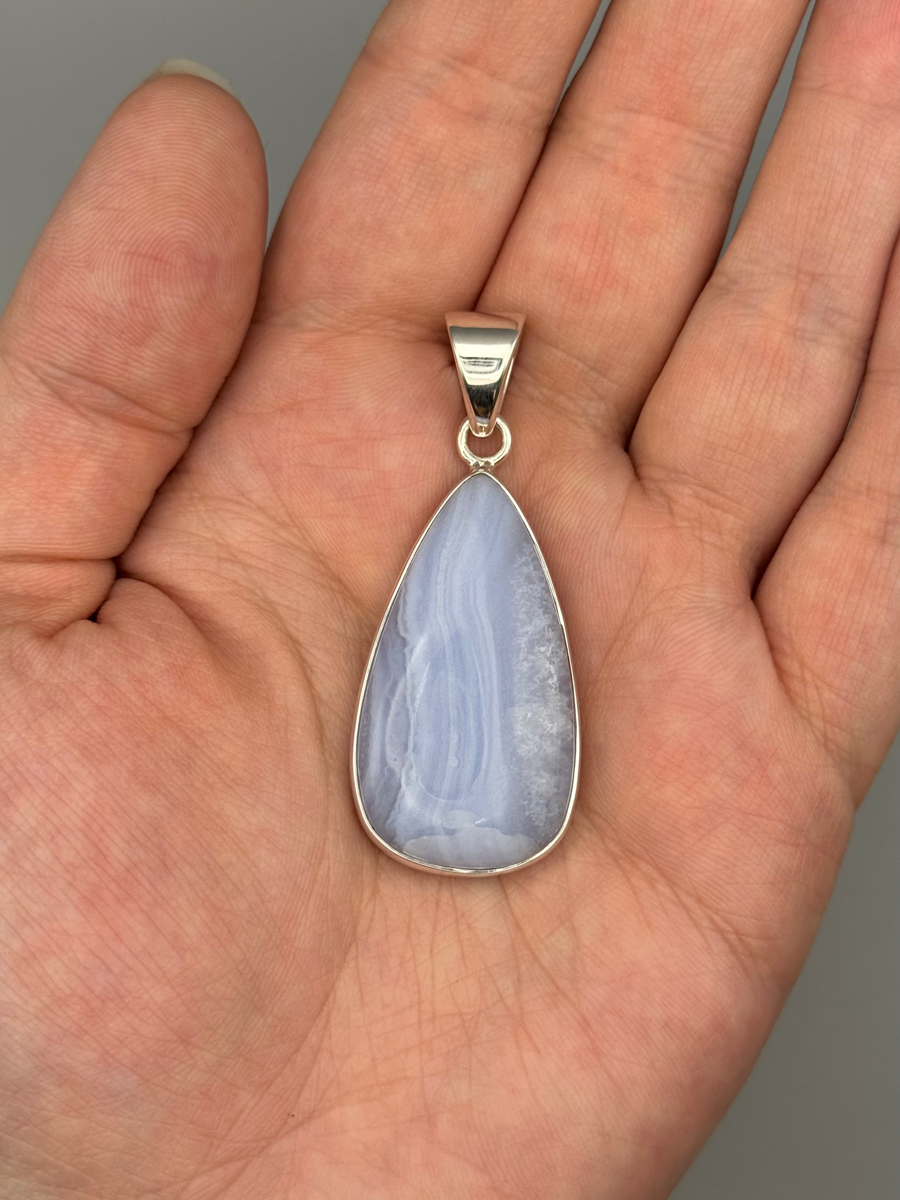 •BLUE LACE AGATE - TEARDROP• sterling silver pendant