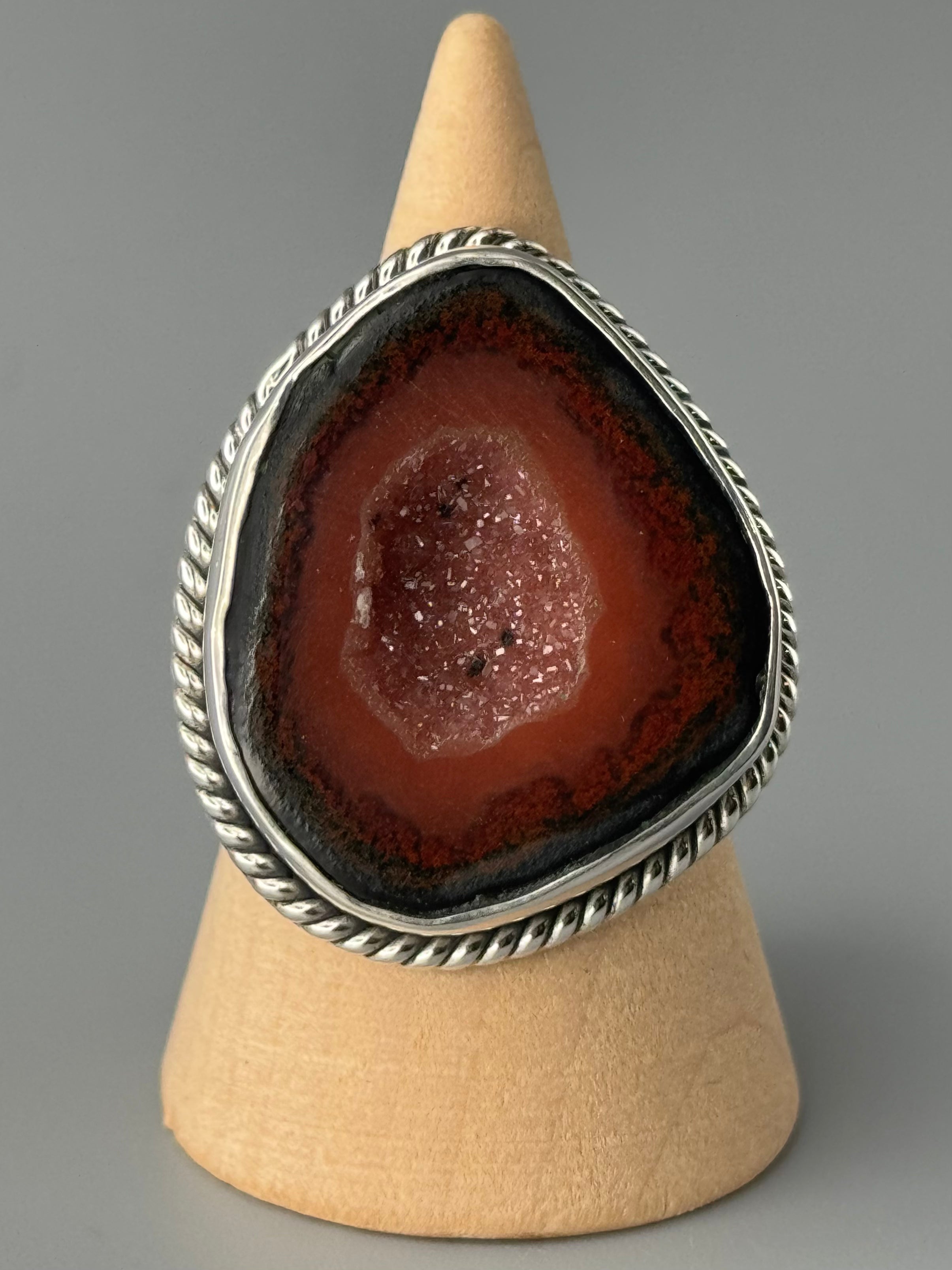 •COCONUT DRUZY - FREEFORM• roped bezel silver ring (size 9.75)