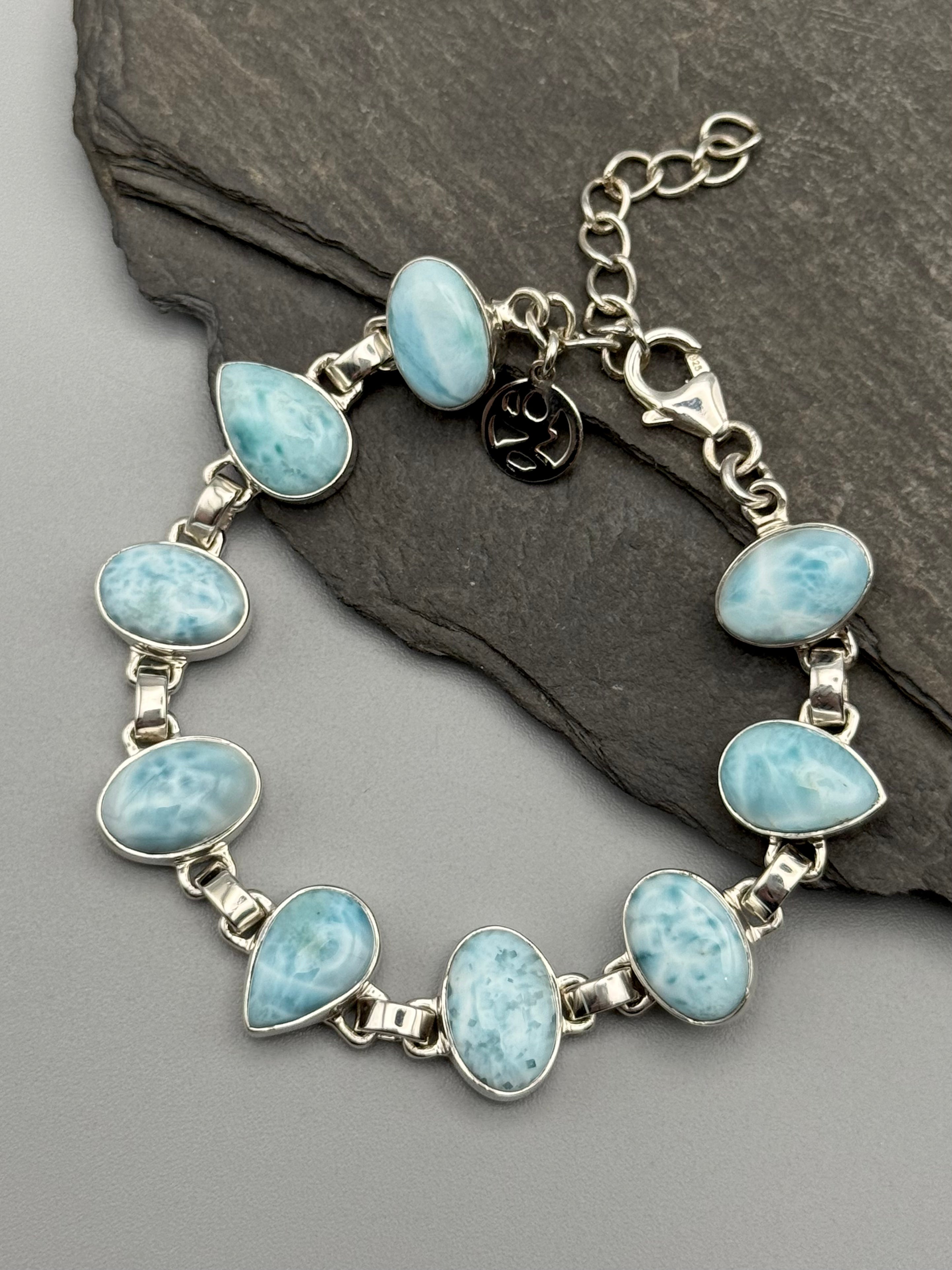 •LARIMAR - GEO MIX• linked silver bracelet (6.5" - 7.5")