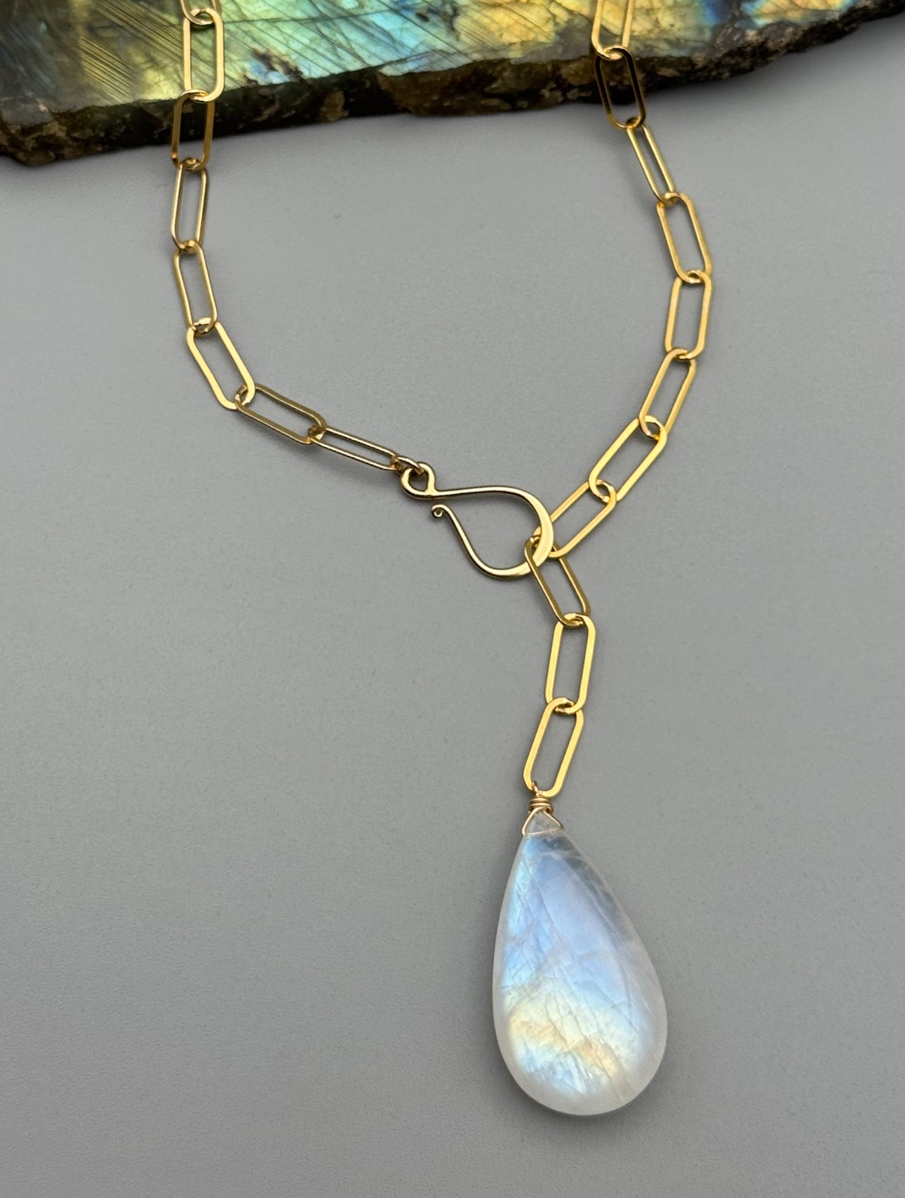 •LINKED• rainbow moonstone + gold necklace (ADJ to 19")