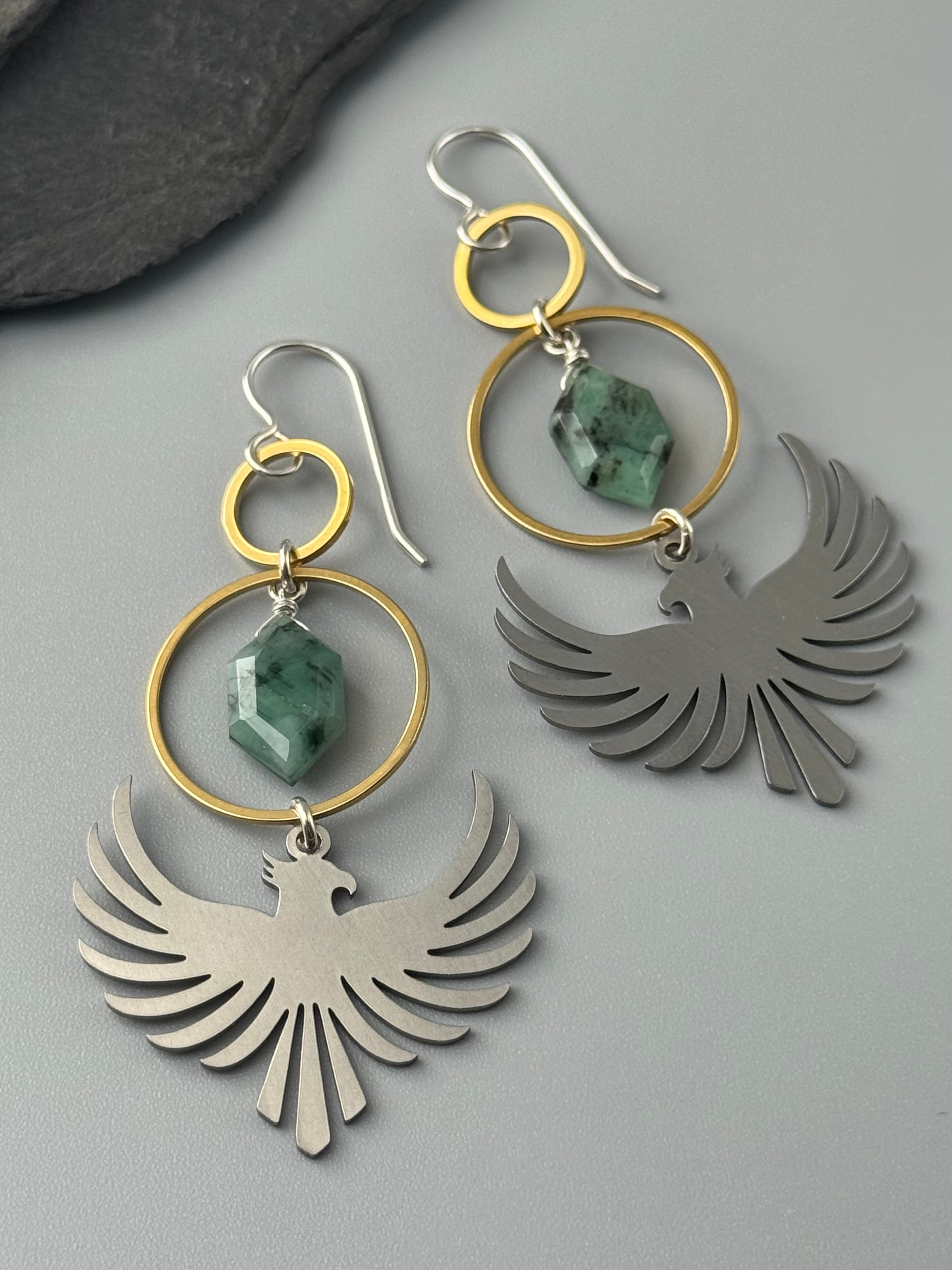 •RISE• emerald + mixed metal earrings