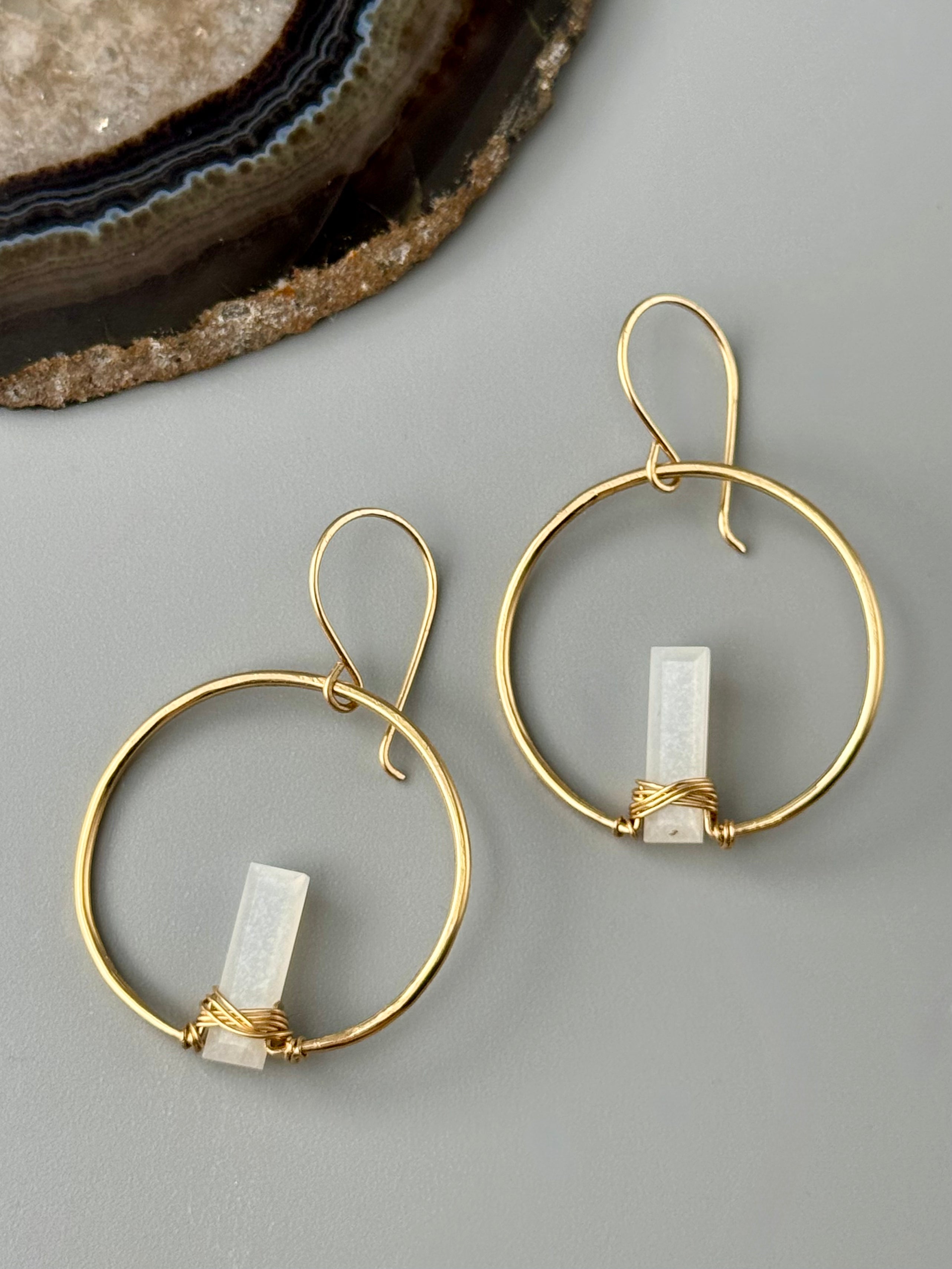•SUNRISE HOOP• white moonstone + gold earrings