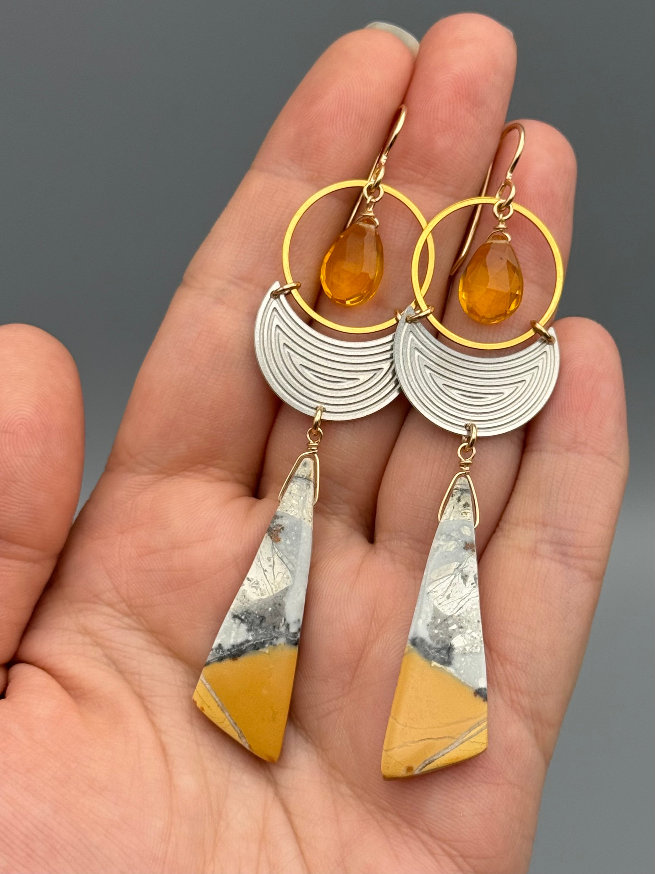 •MOON SHADOW• citrine + jasper mixed metal earrings