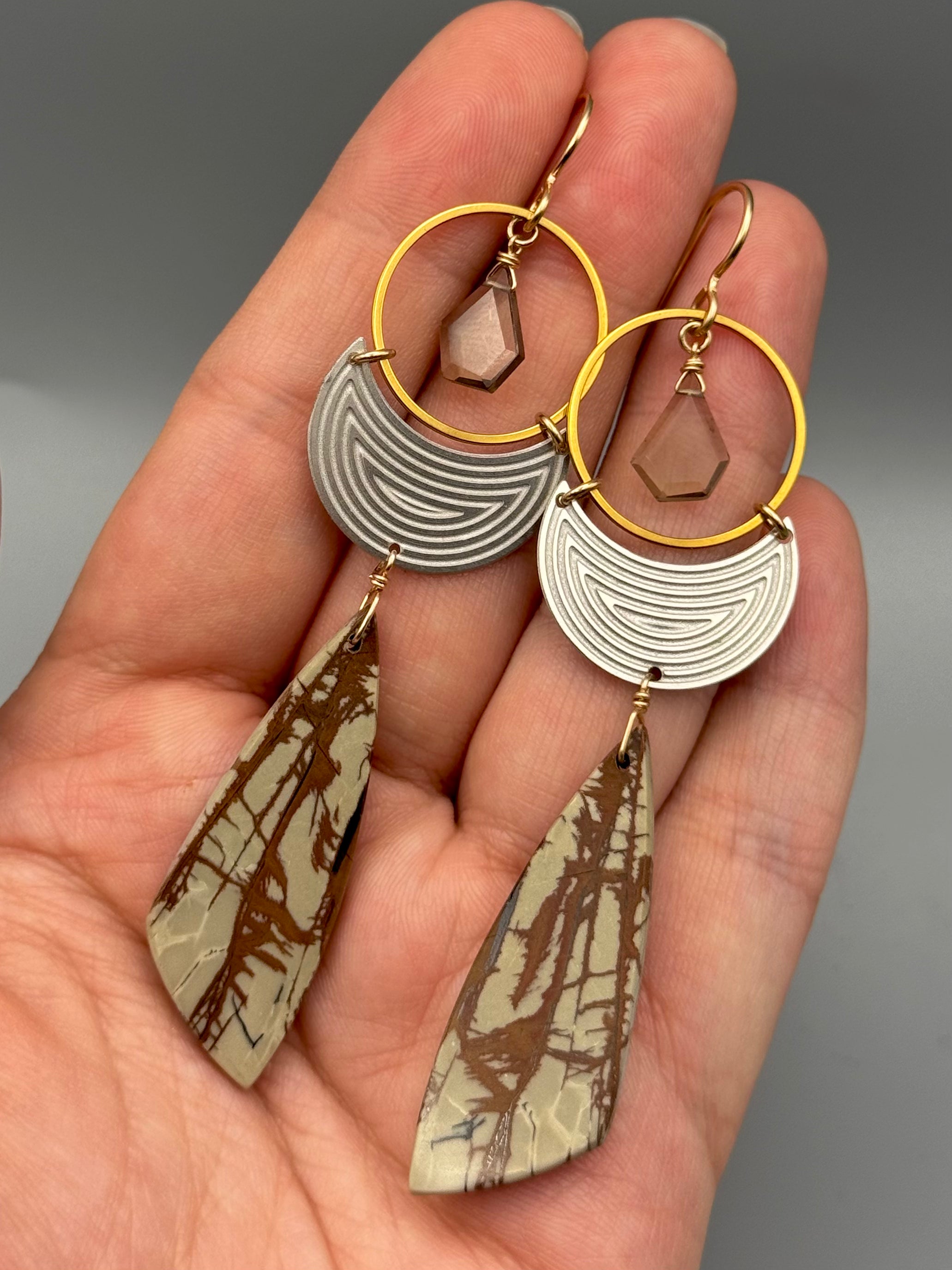 •MOON SHADOW• smoky quartz + jasper mixed metal earrings