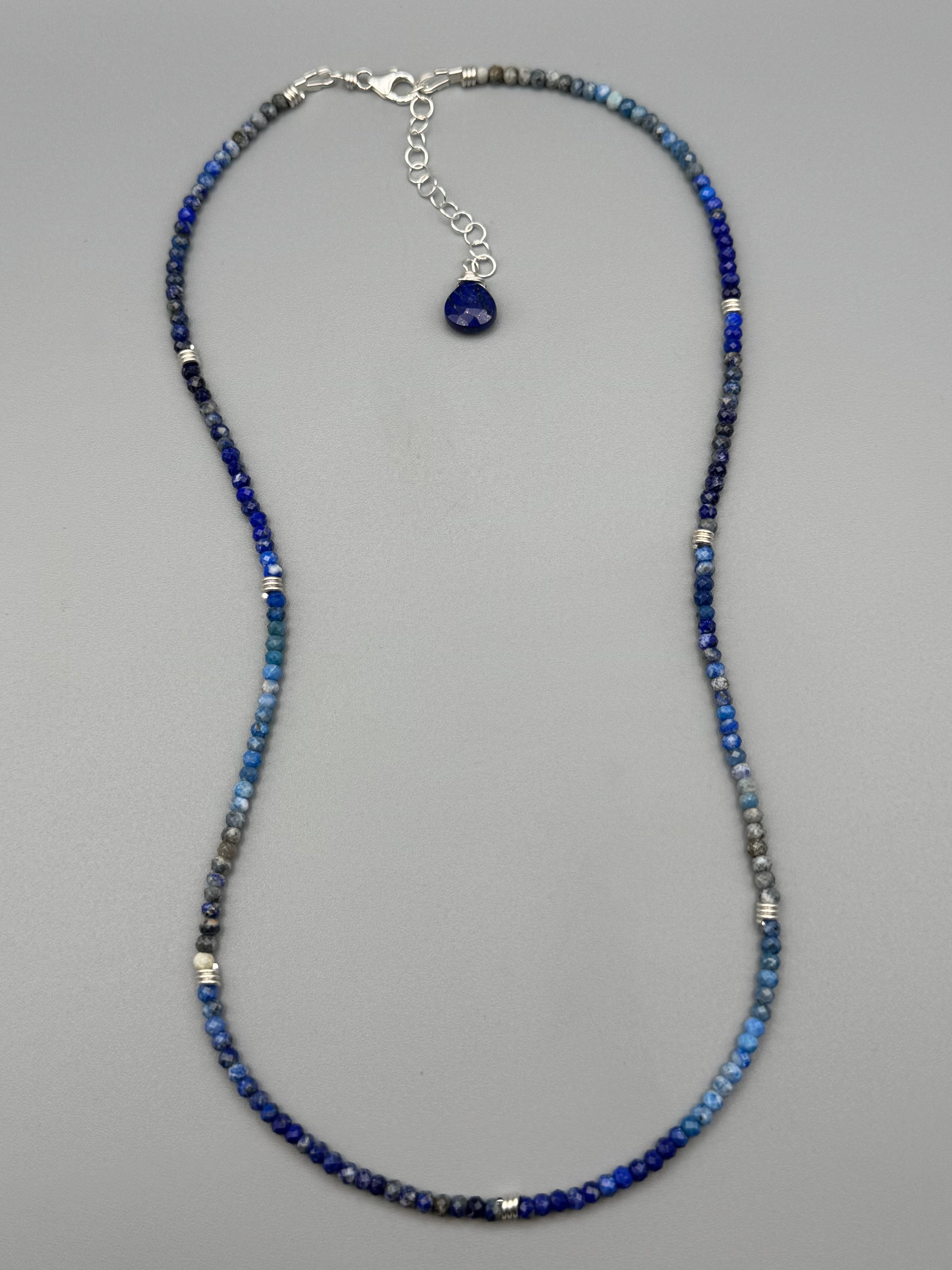 •LIL' COILS• lapis + silver beaded necklace (16"-17.5" long)