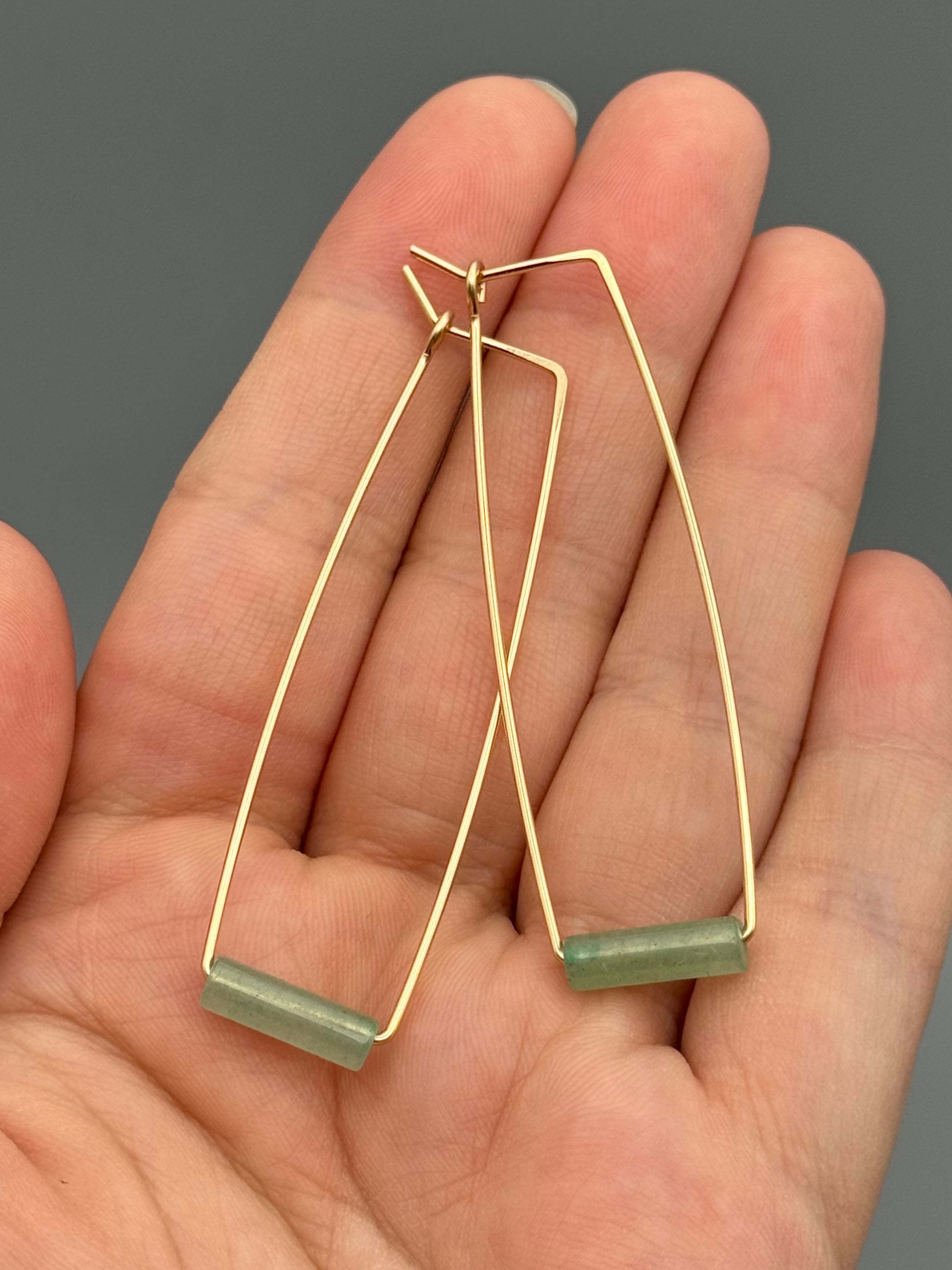 •RECTANGLE TUBE HOOP• aventurine + gold earrings