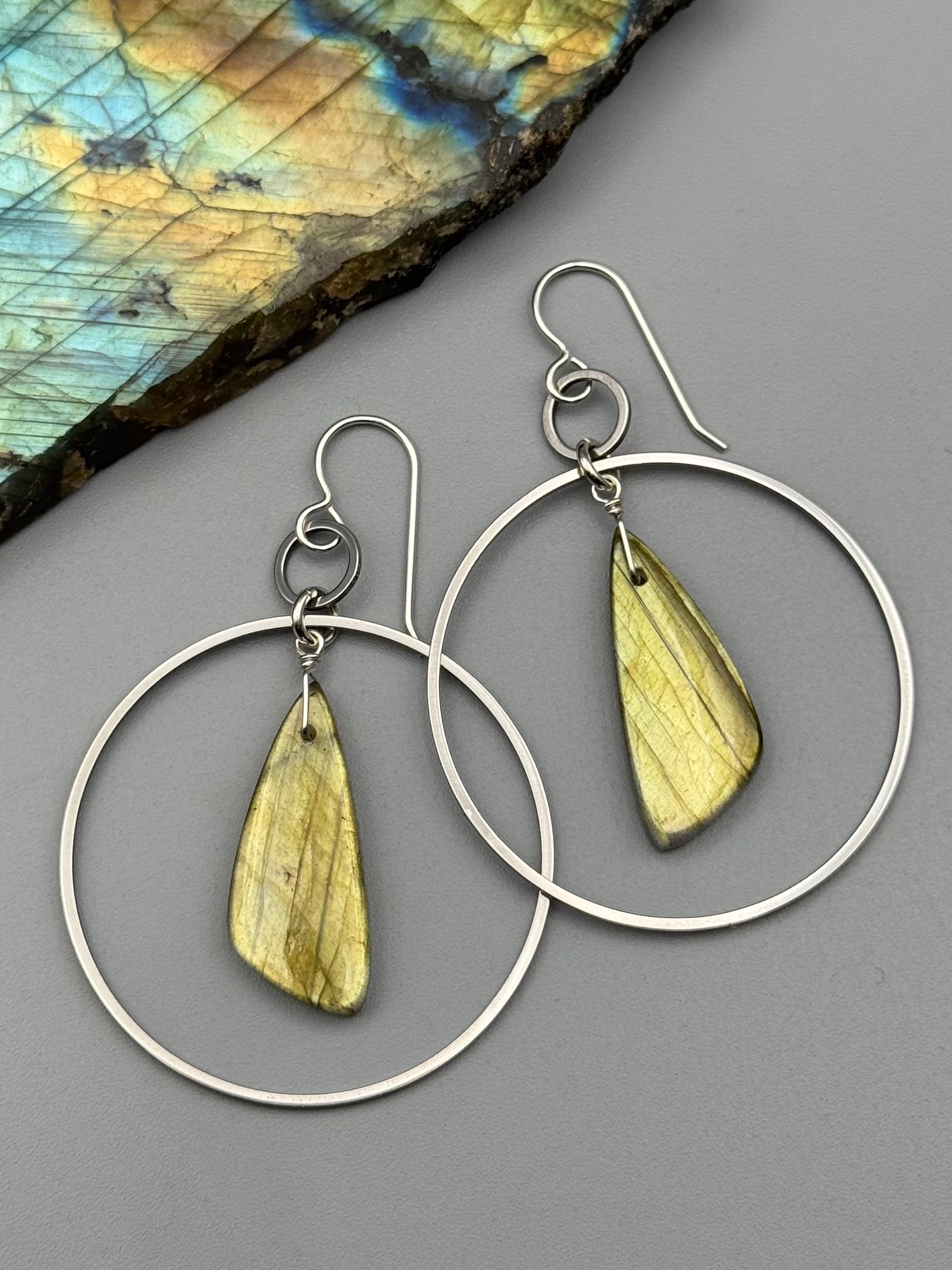 •EQUA-LUNA• golden labradorite wing + silver earrings