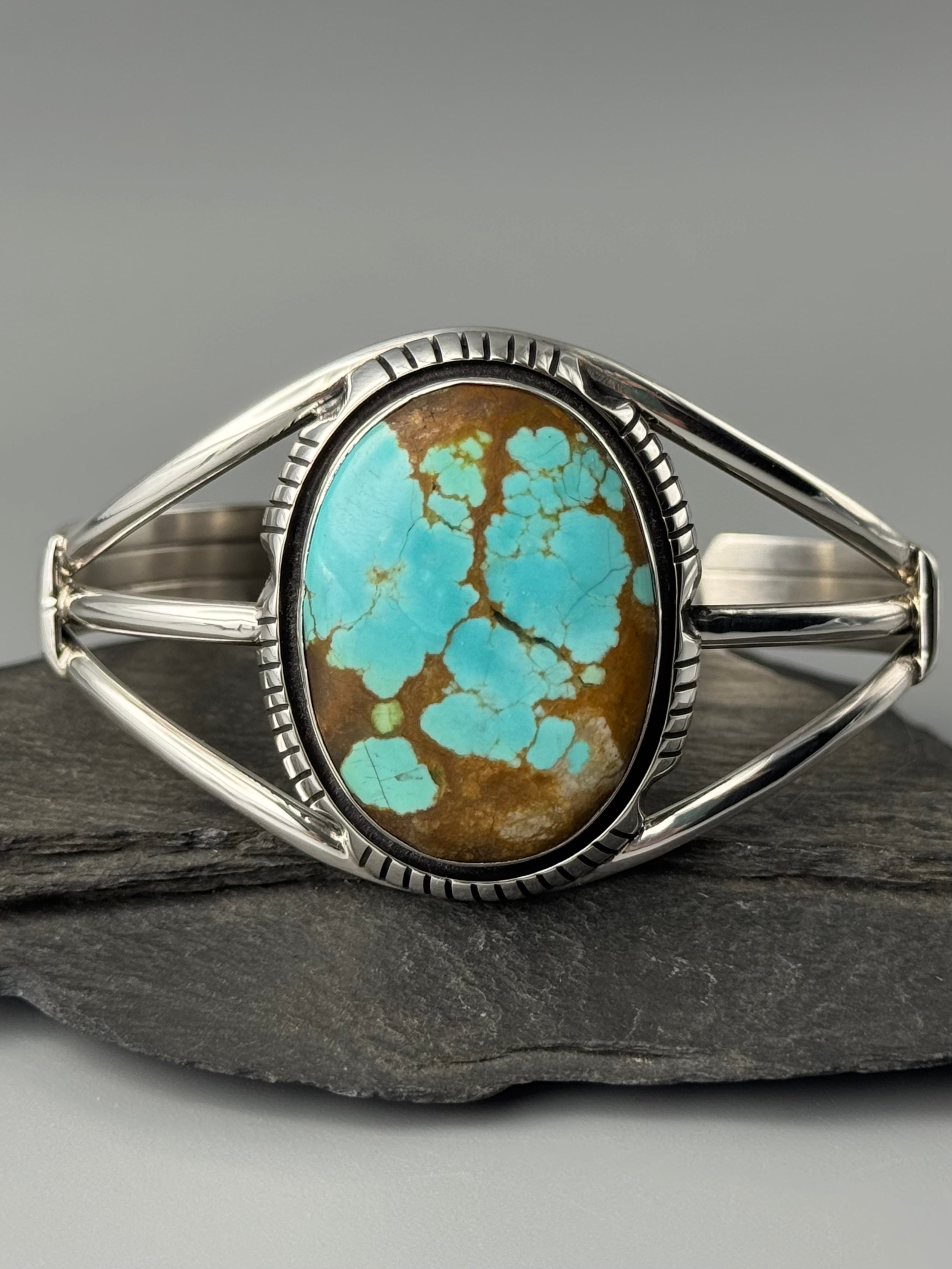 •#8 TURQUOISE - ATSAH• Navajo sterling silver cuff bracelet (6.75" +/-)