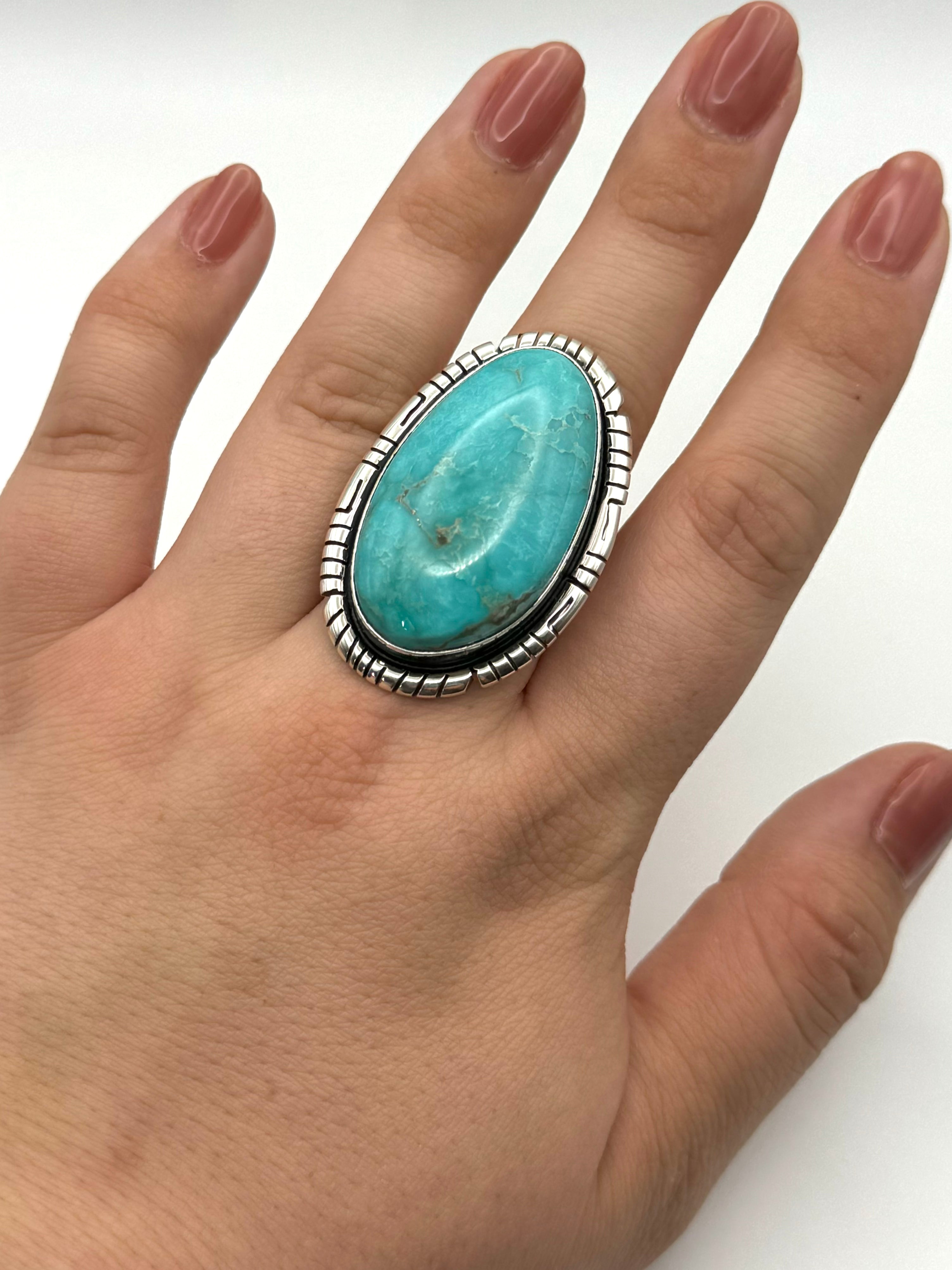 •KINGMAN TURQUOISE - BIGGIE• Navajo silver ring (size 10.25)