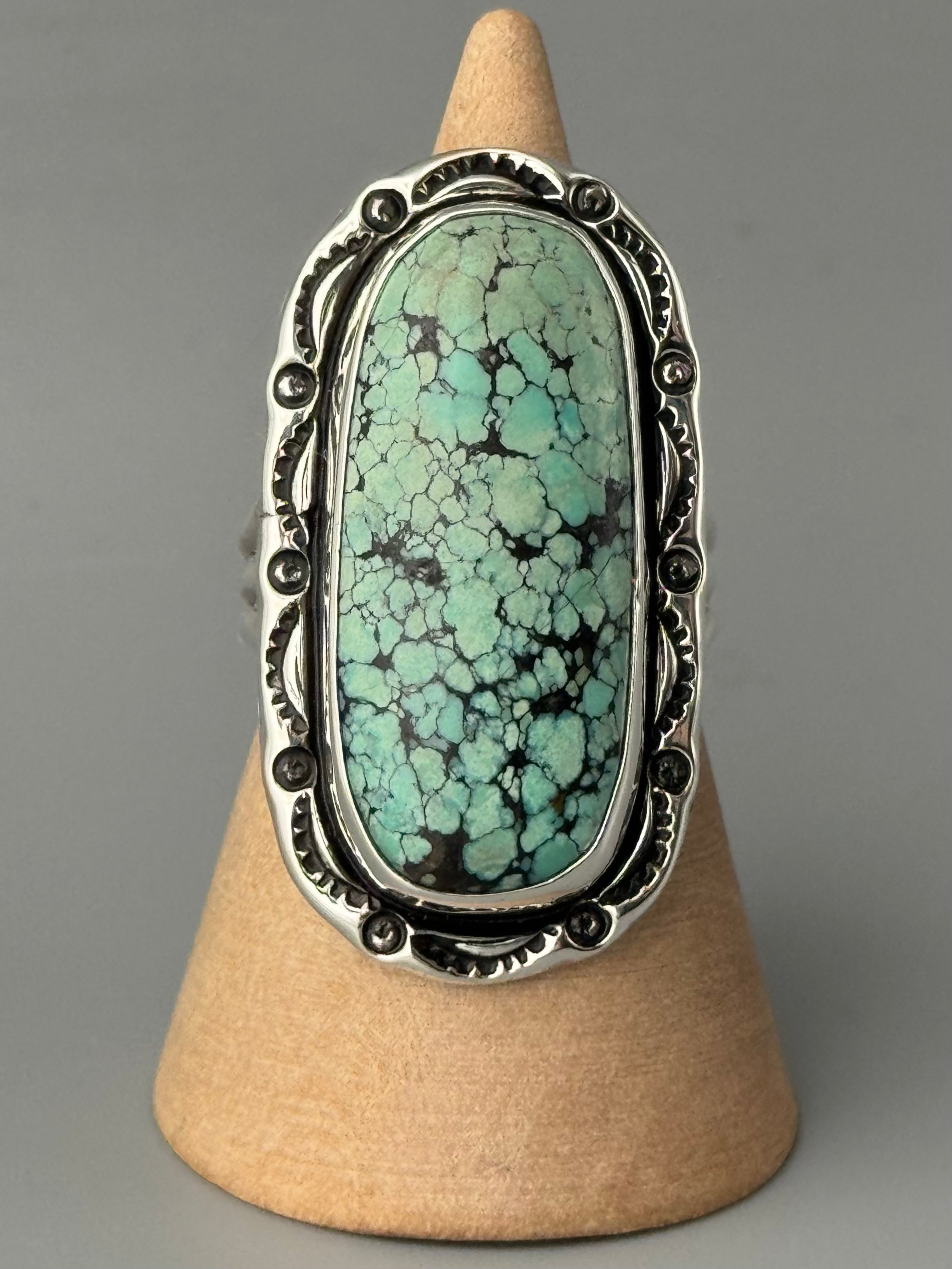 •CHINESE TURQUOISE - SHÁ• Navajo silver ring (size 9.5)