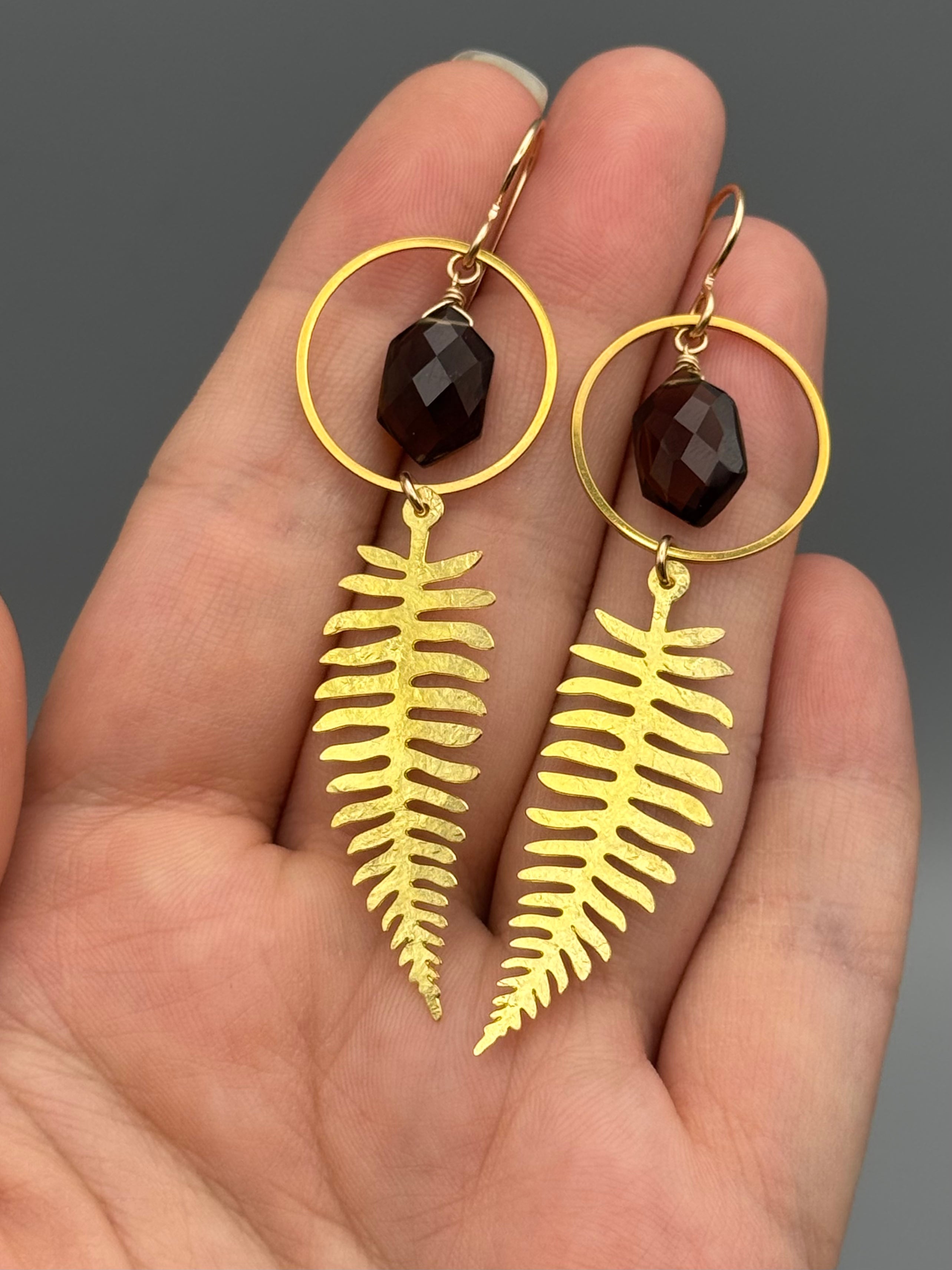 •DANCING FERN• smoky quartz + gold earrings