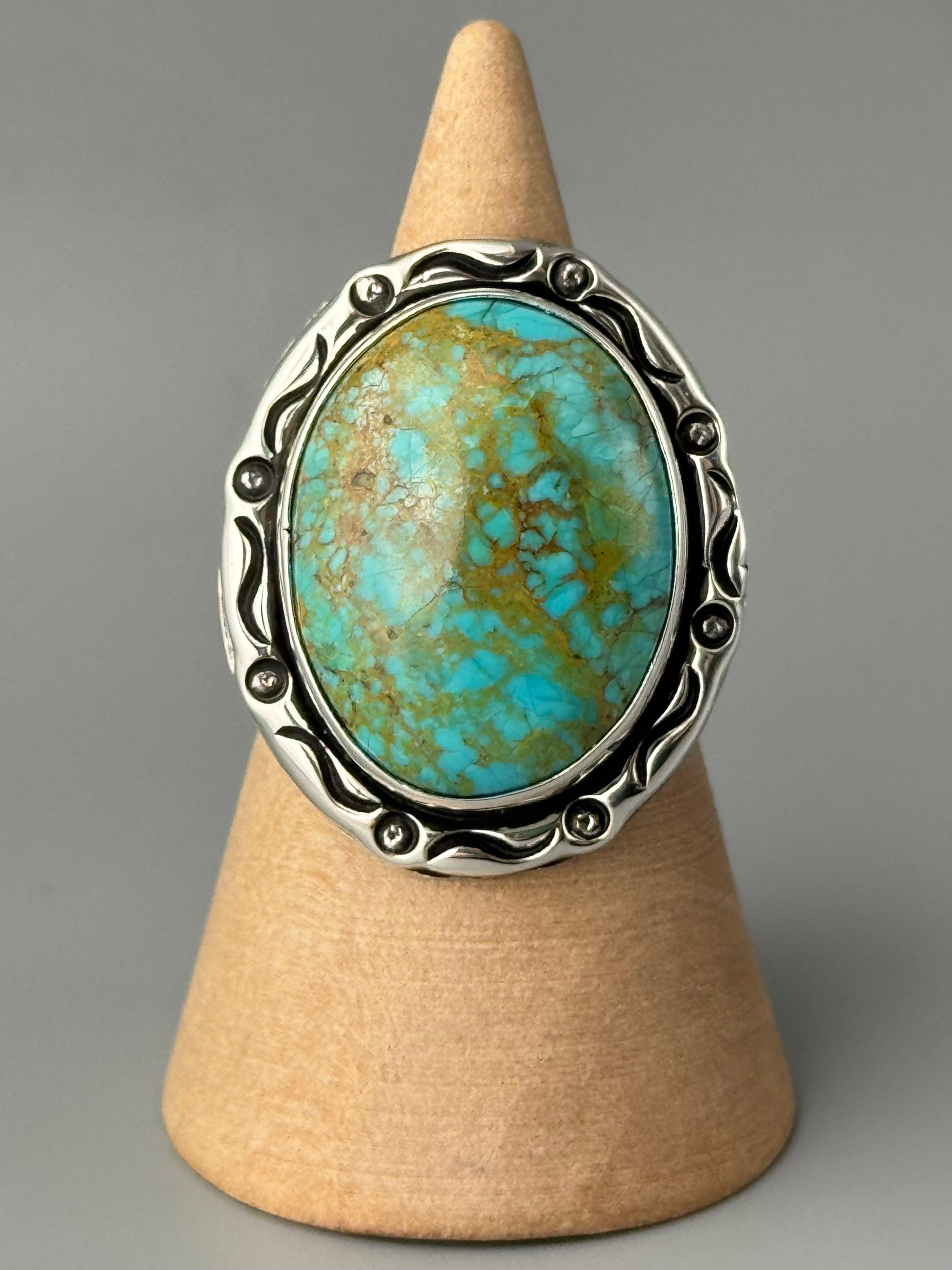 •KINGMAN TURQUOISE - SMUDGE• Navajo silver ring (size 9)
