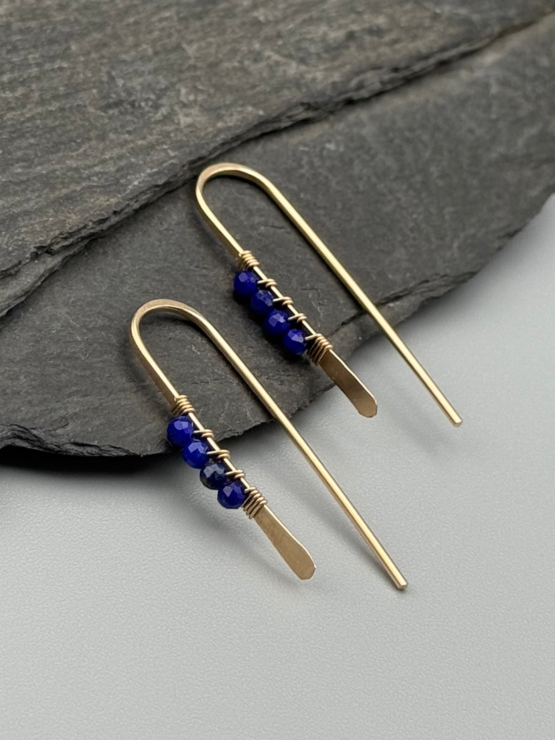 •PETITE THREADER• lapis lazuli + gold earrings