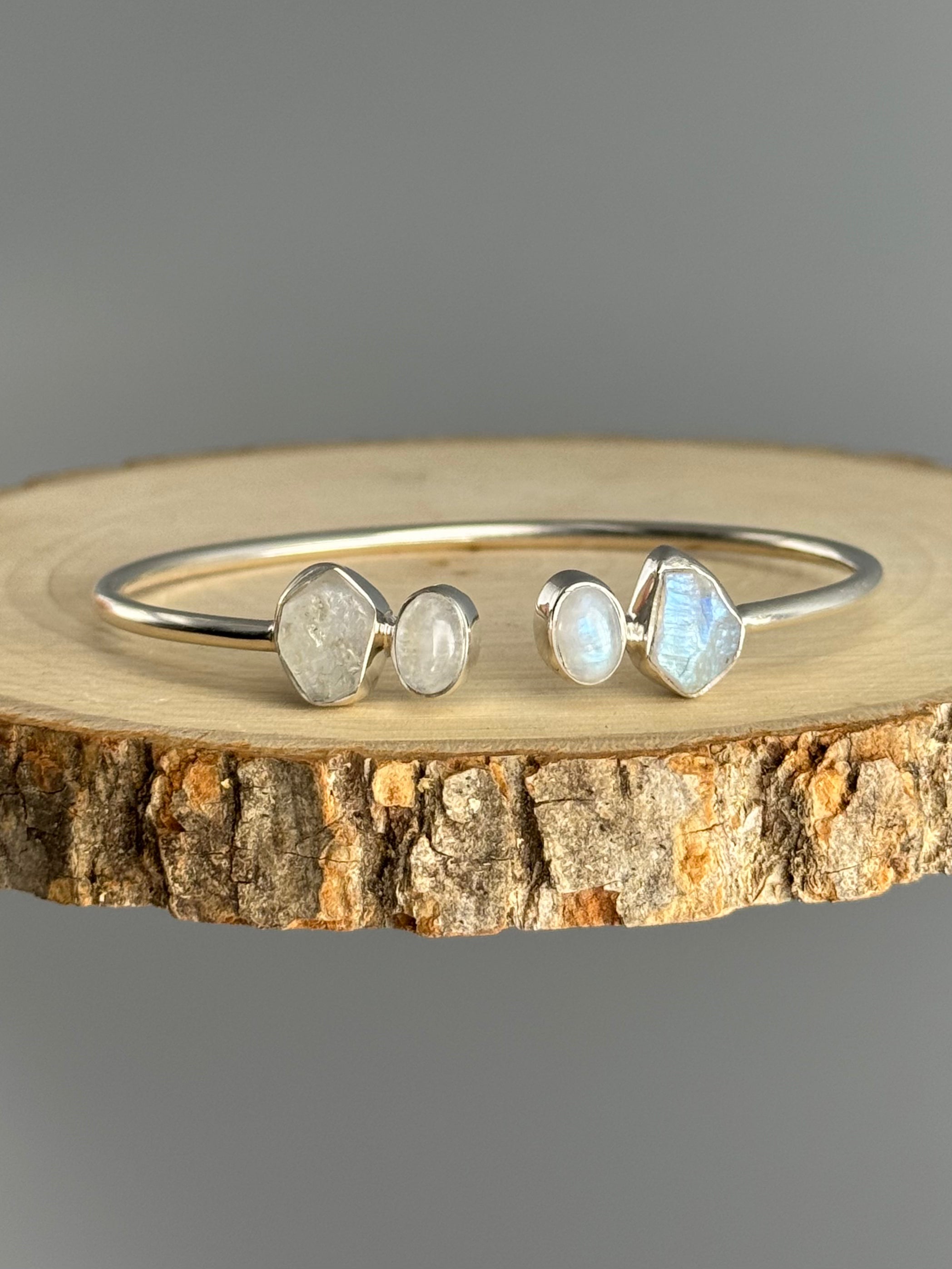 •DUALITY• rainbow moonstone + silver twist-on cuff bracelet