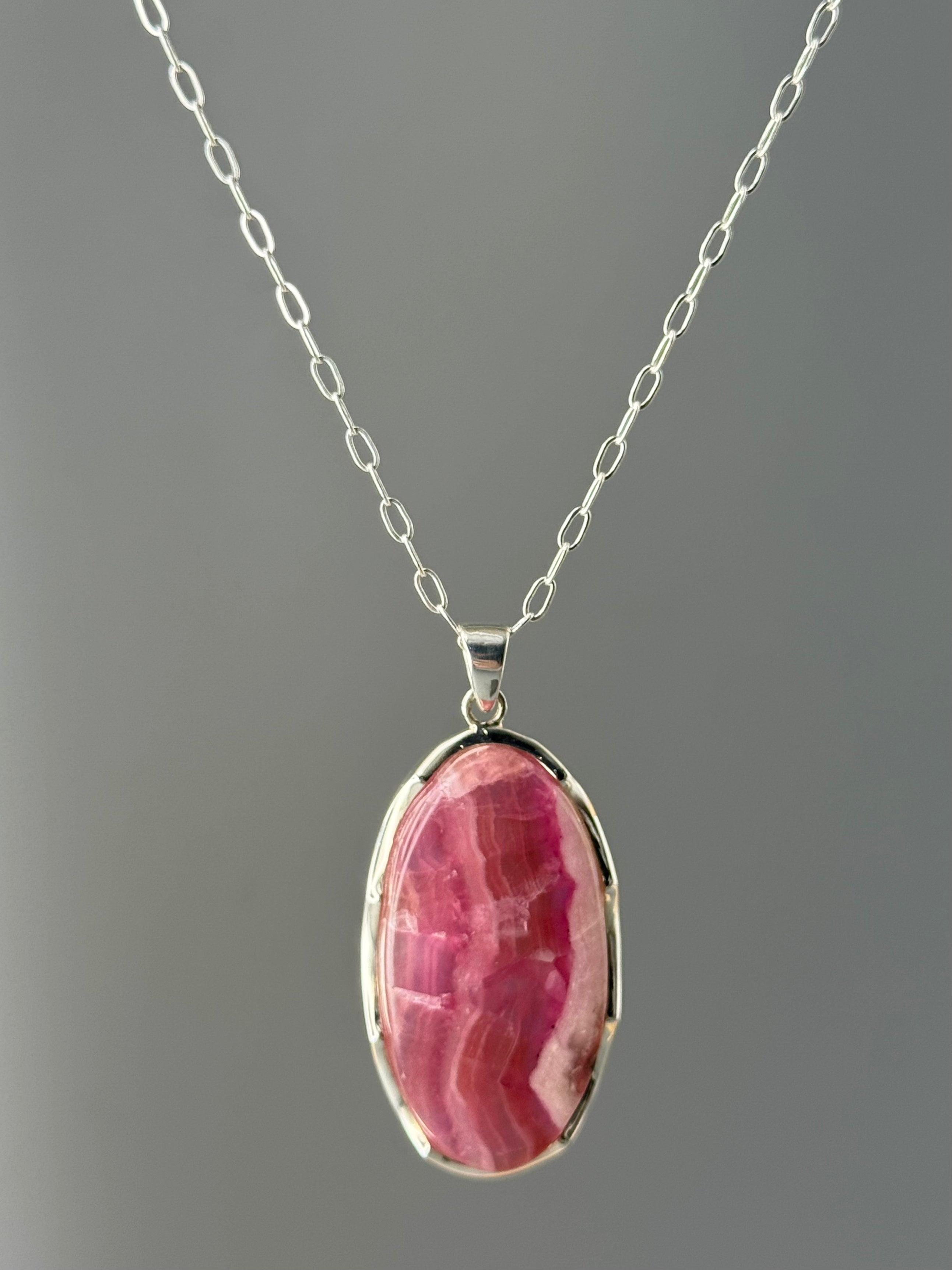 •RHODOCHROSITE OVAL - SCALLOPED - 2• sterling silver pendant