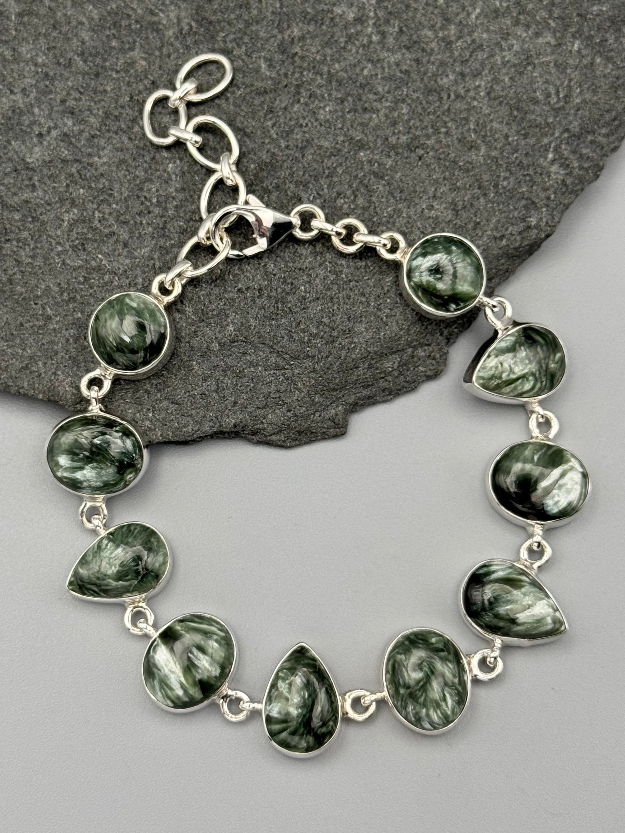 •SERAPHINITE - GEO MIX• linked silver bracelet (7.5" - 9")