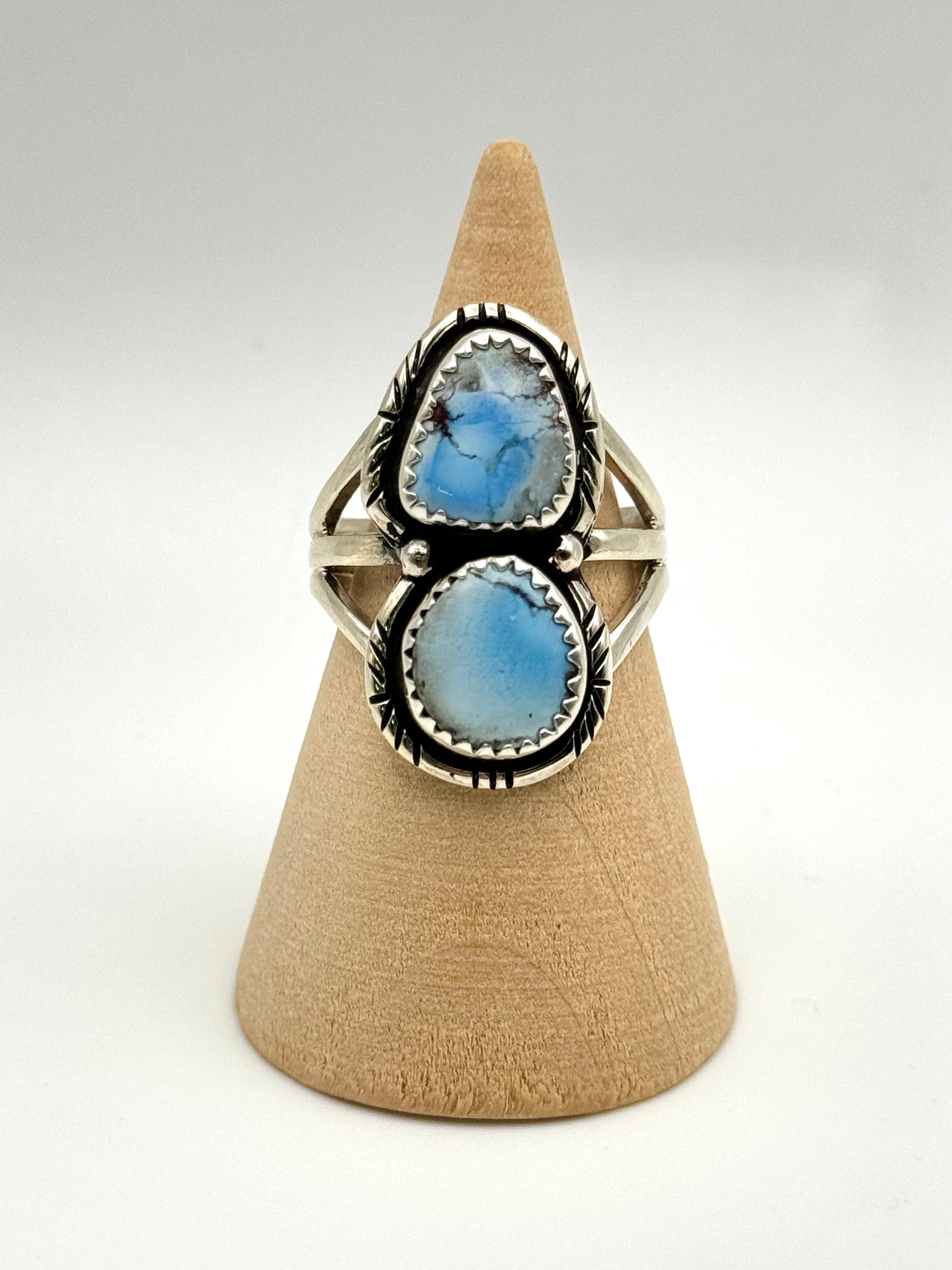 •GOLDEN HILL TURQUOISE - 2• Navajo silver double stone ring (size 8)