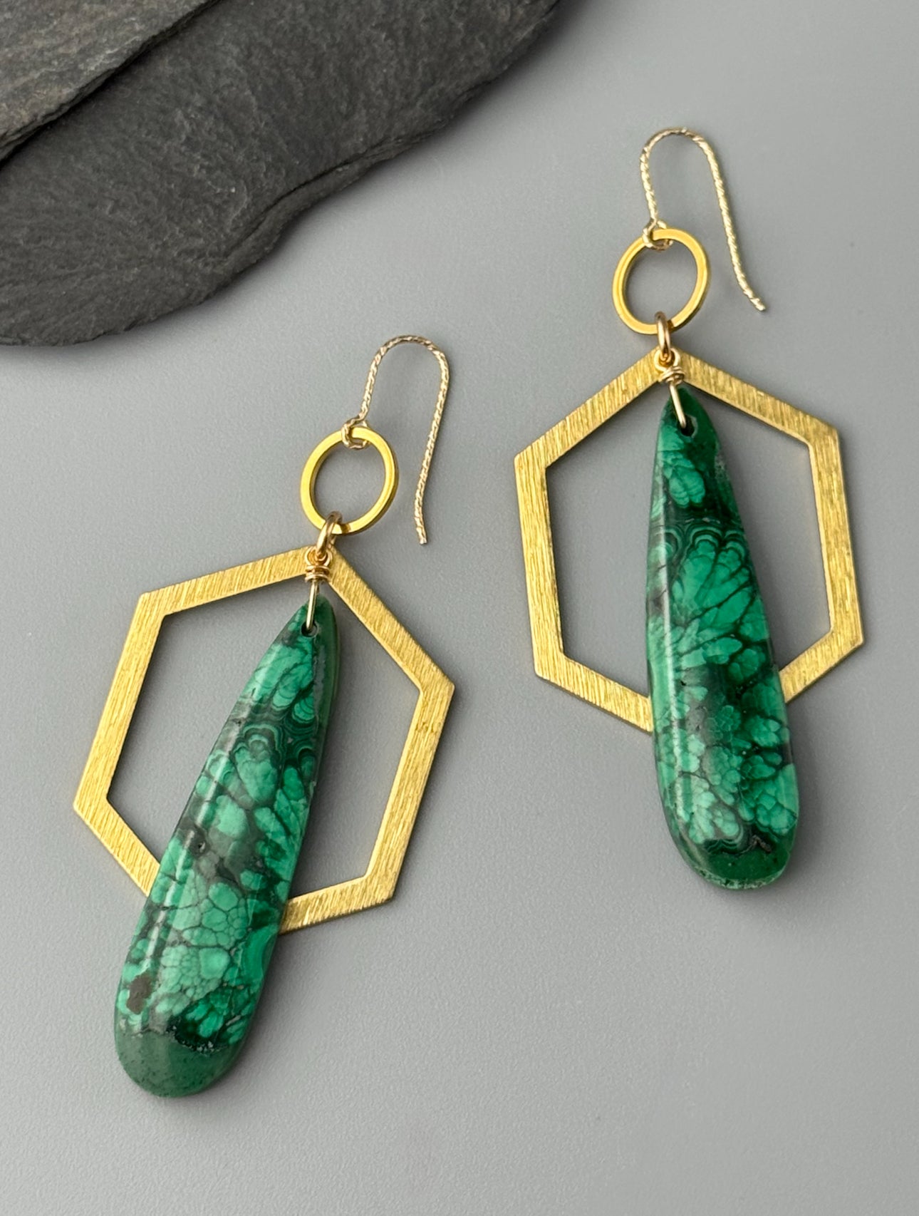 •HEX ORBIT• congolese malachite + gold earrings