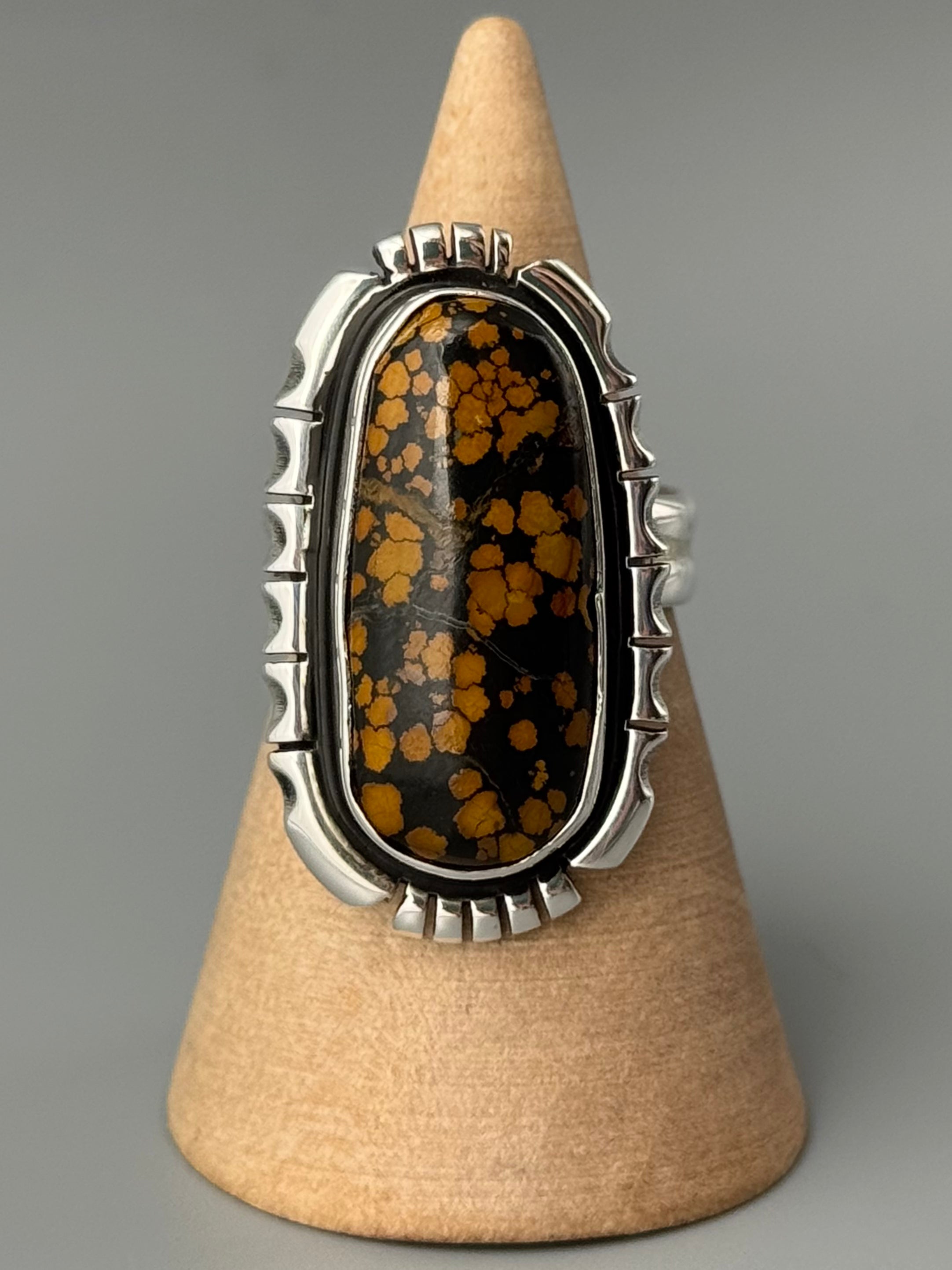 •BLACKJACK TURQUOISE - RIVER• Navajo adjustable silver ring