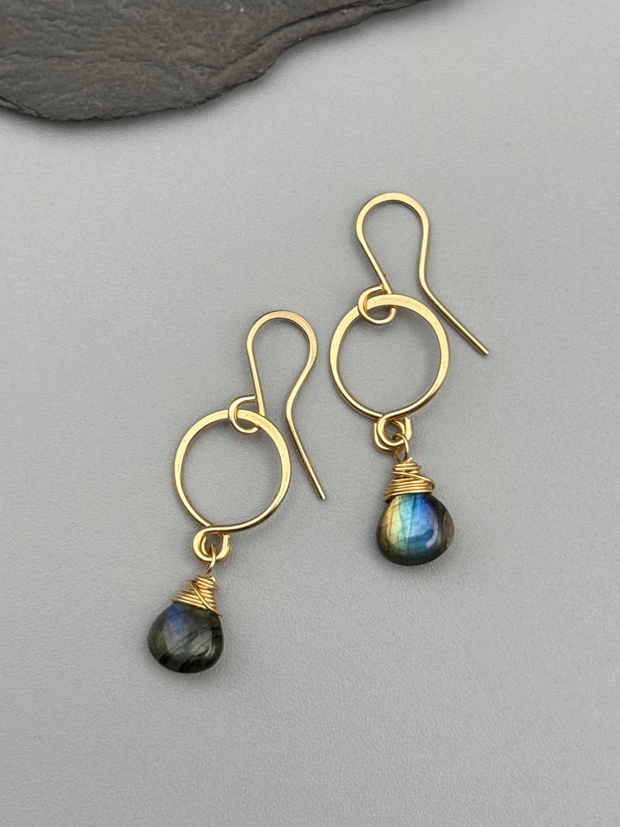 •DROPLET• labradorite + gold dangle earrings