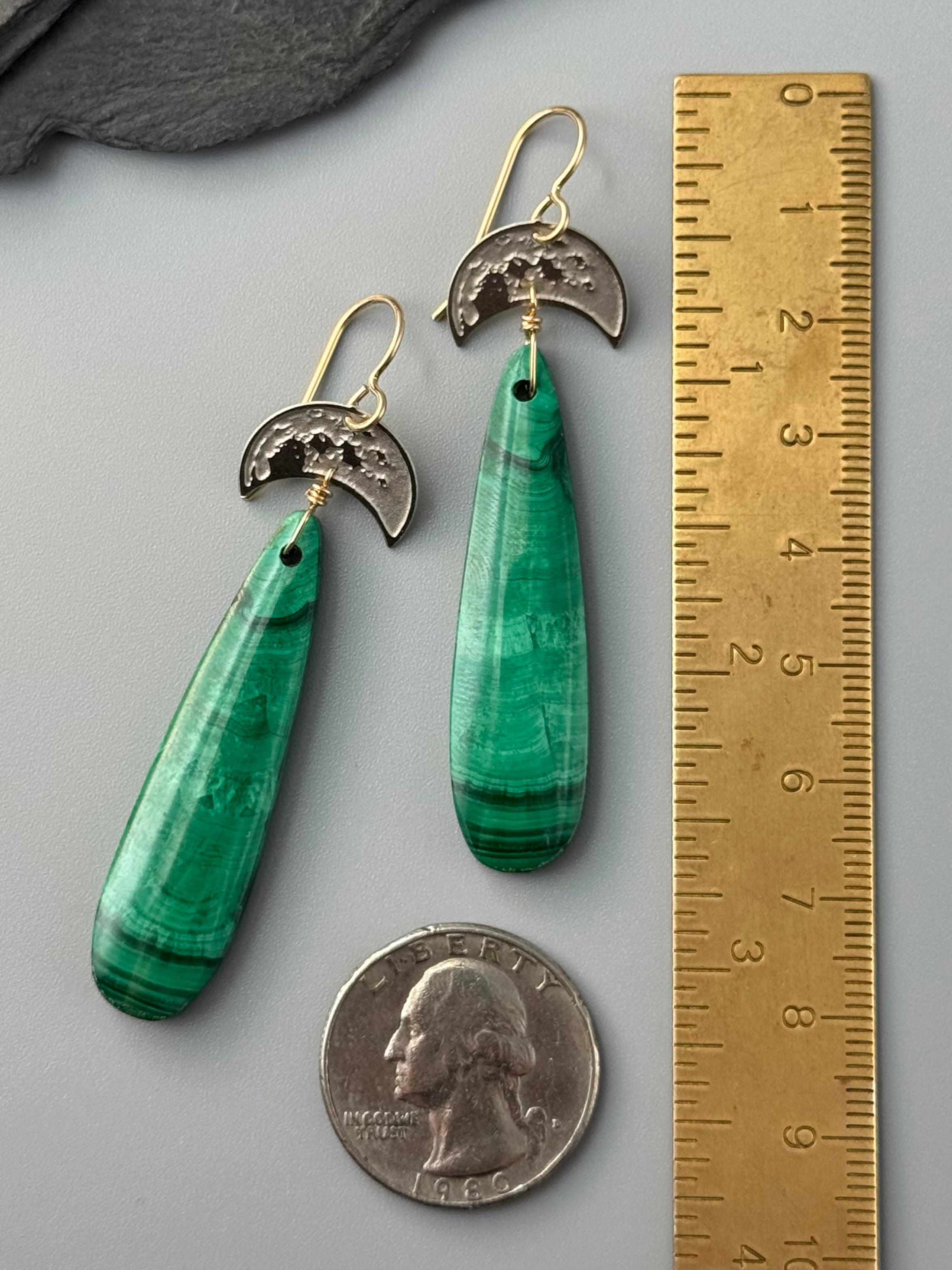 •CRATER MOON• congolese malachite + mixed metal earrings