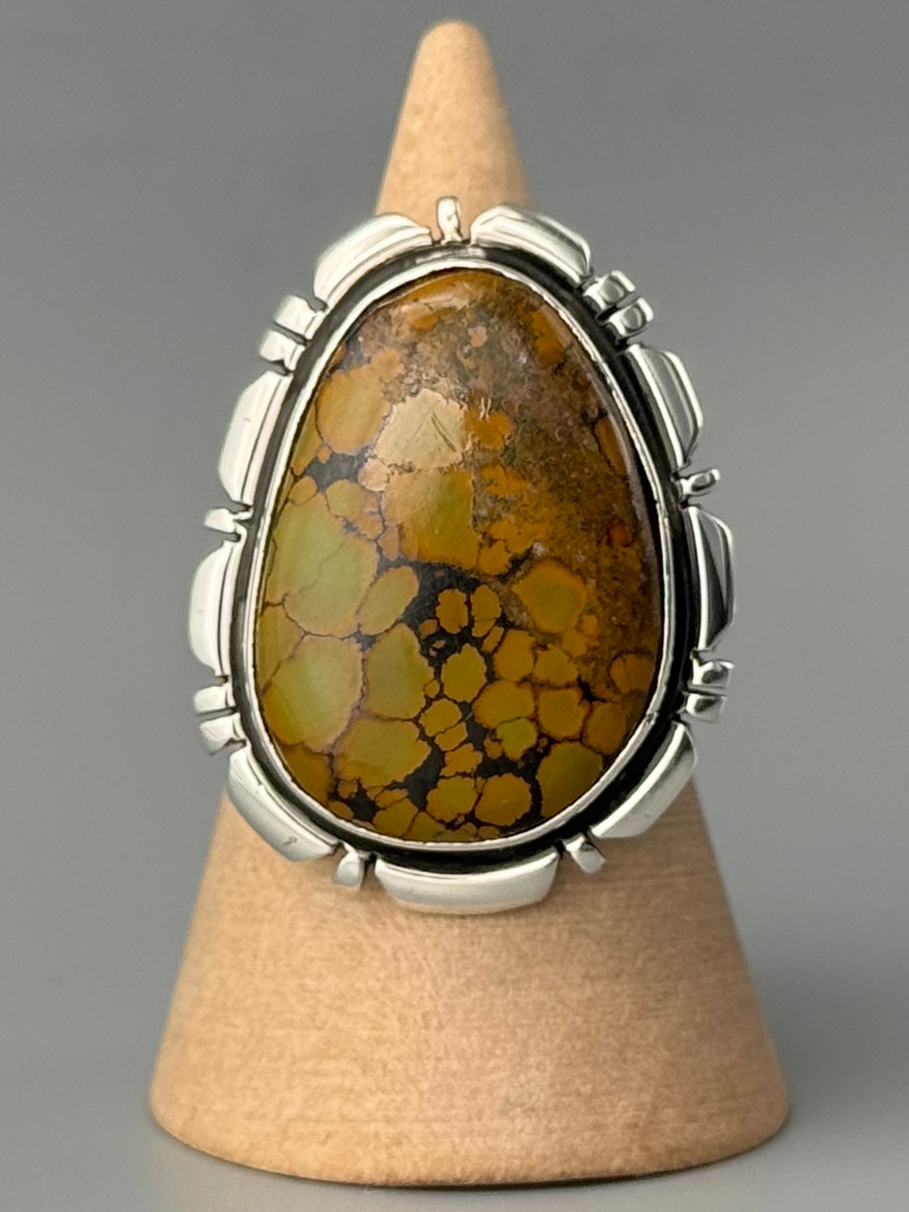 •BLACKJACK TURQUOISE - MOUNTAIN FEATHERS• Navajo adjustable silver ring