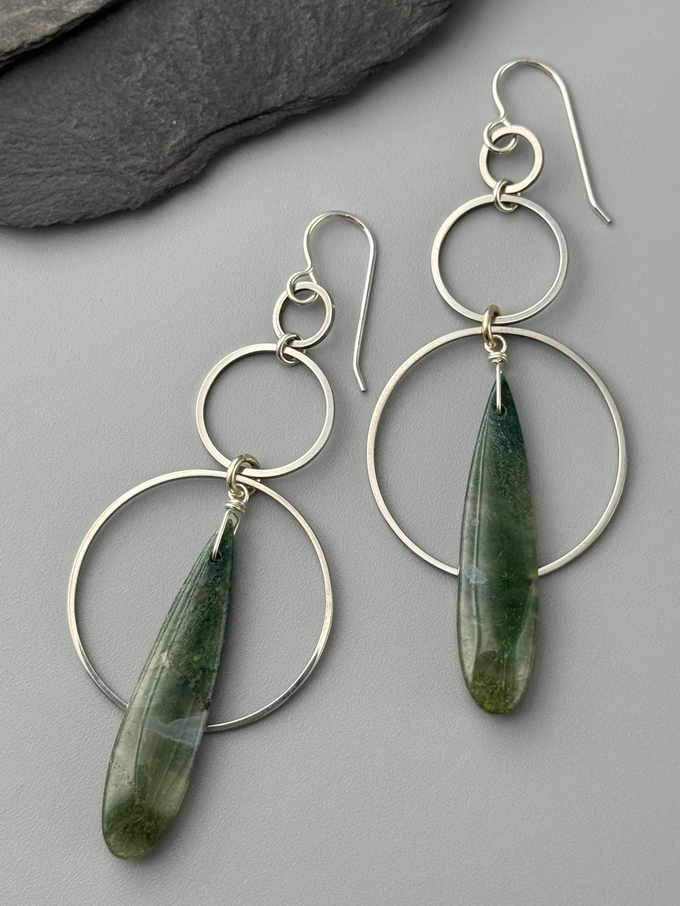 •EQUA-ORBIT• moss agate + silver earrings
