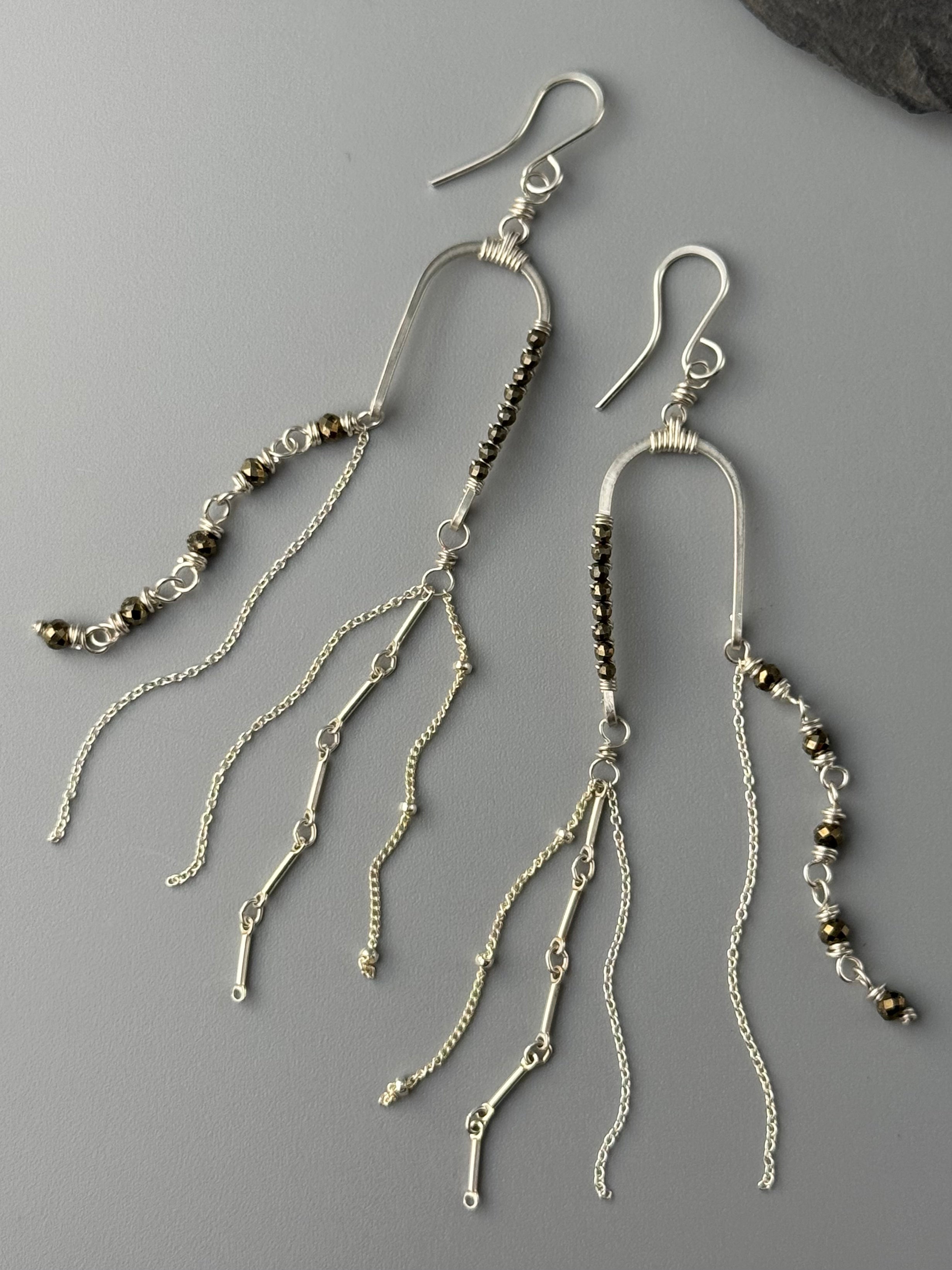 •BALANCING ACT• pyrite + silver dangle earrings