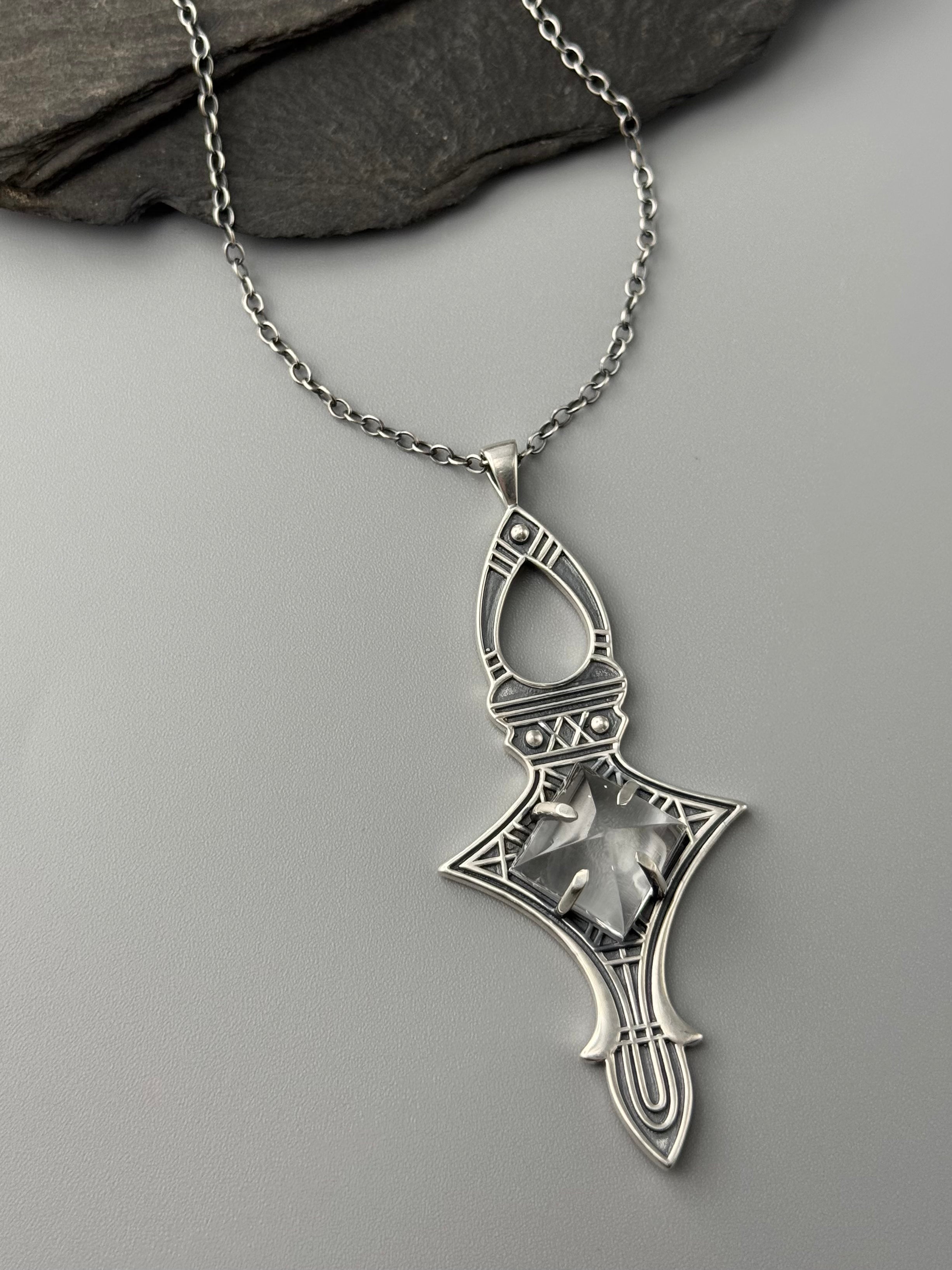 •ARMORED PORTAL• clear quartz + silver necklace (16" long)