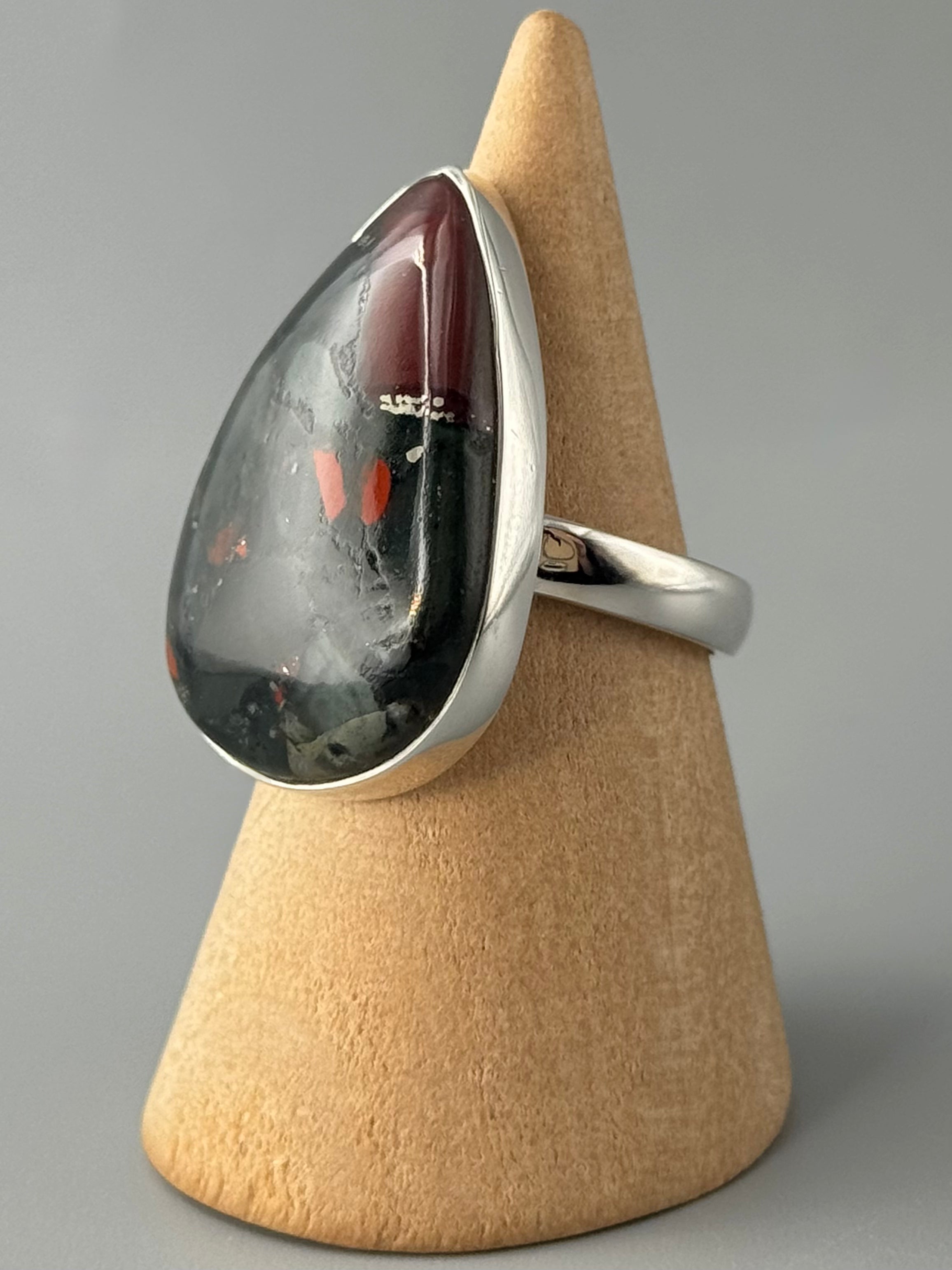 •AFRICAN BLOODSTONE - TEAR• sterling silver ring (size 8)