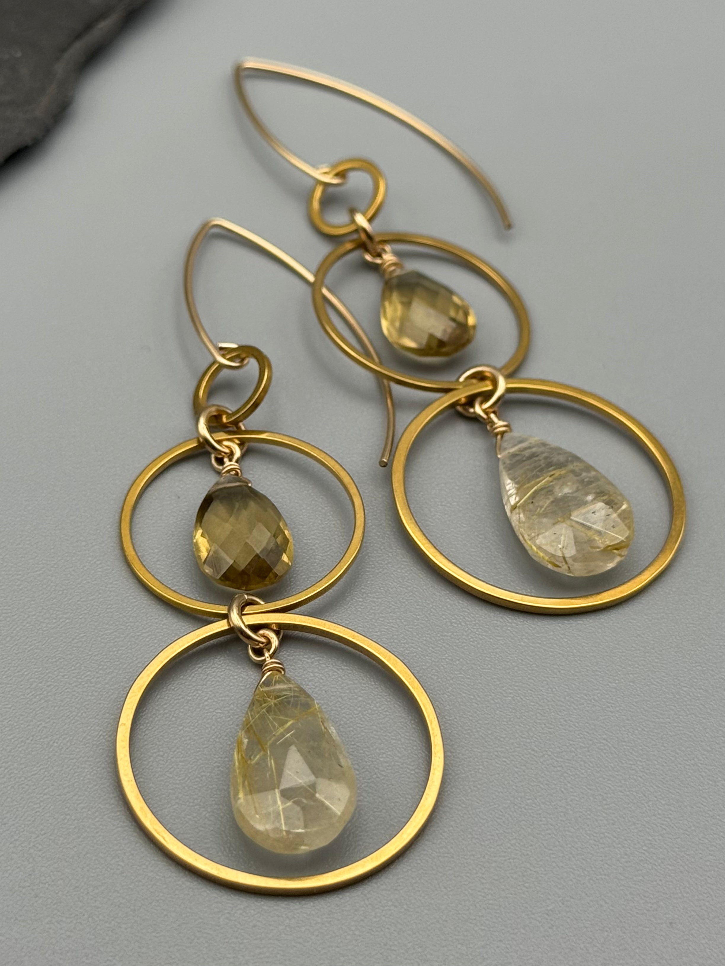 •6 OF CUPS• citrine + rutilated quartz gold earrings