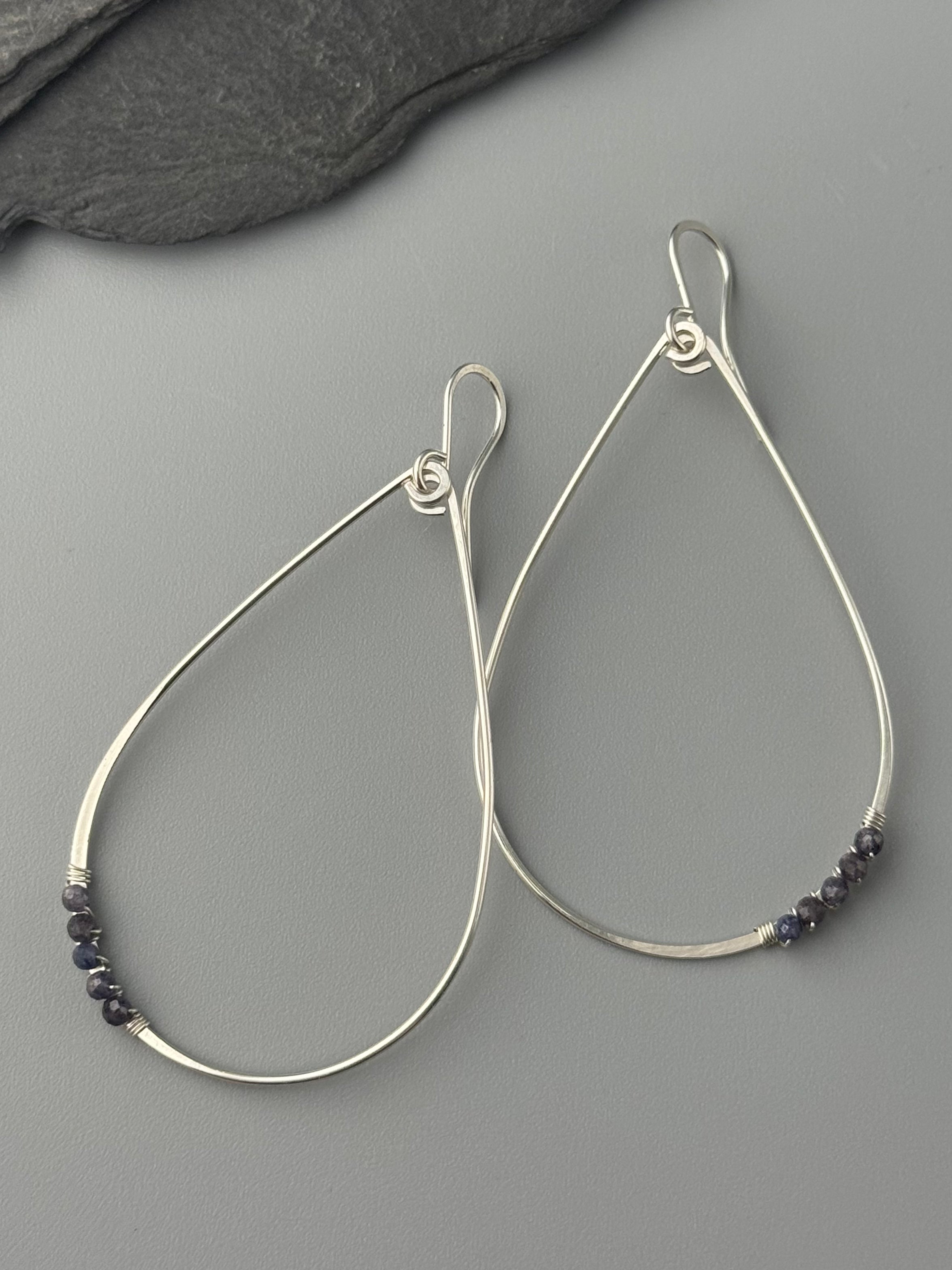 •TEARDROP DANGLE• sapphire + silver earrings