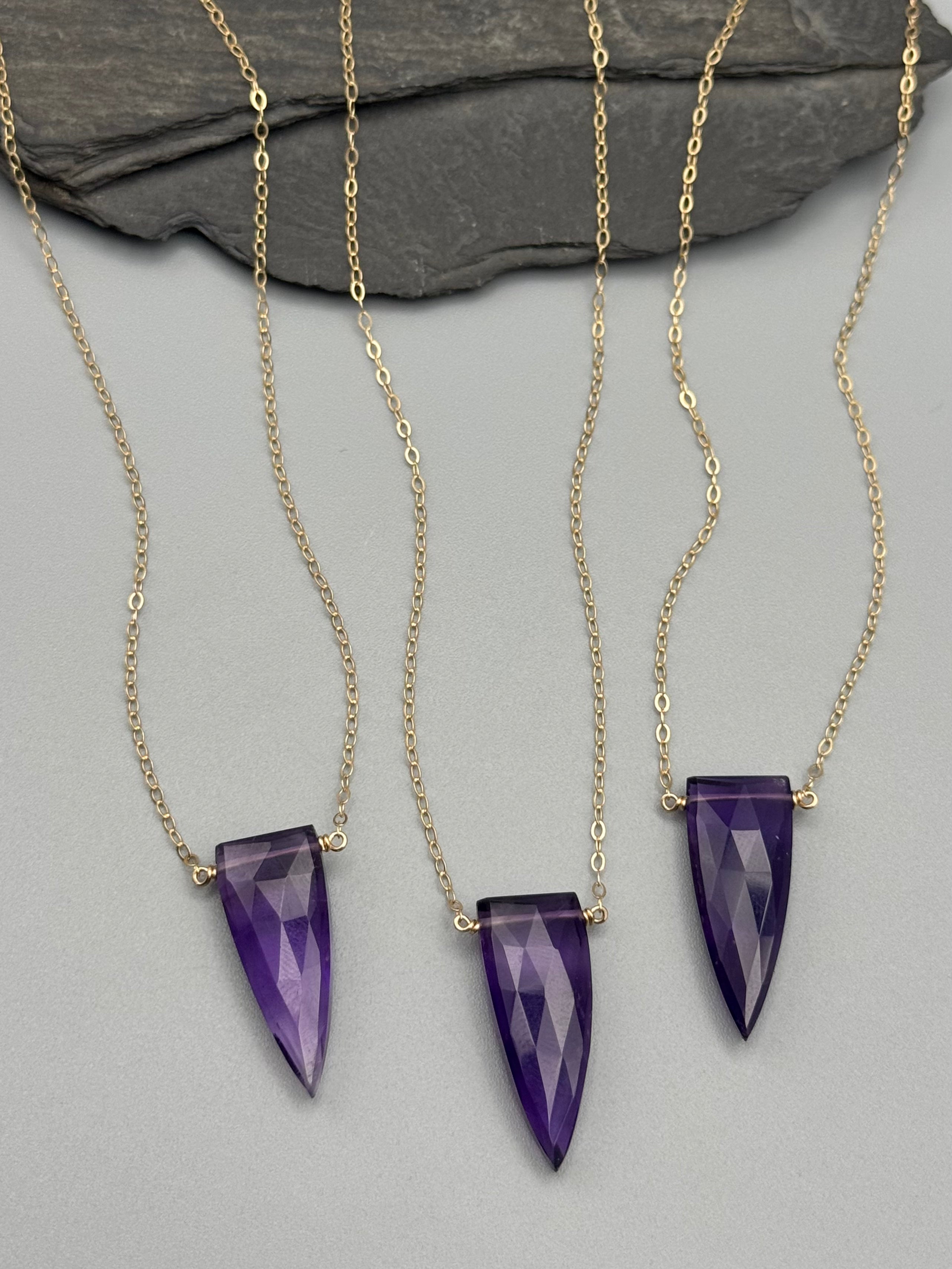 •STRAY• faceted amethyst fang + gold necklace (various lengths)