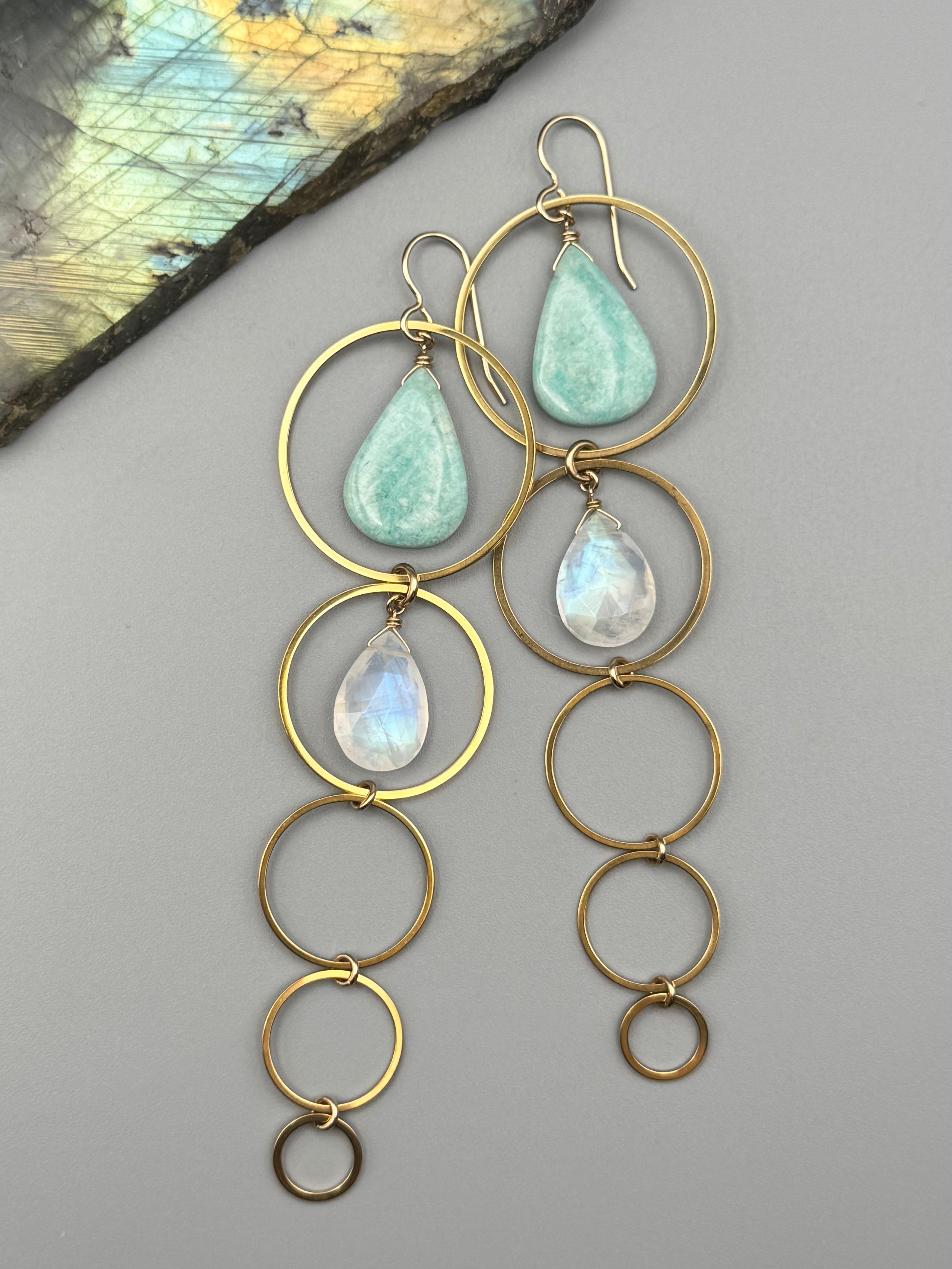 •10 OF CUPS• amazonite + rainbow moonstone gold earrings