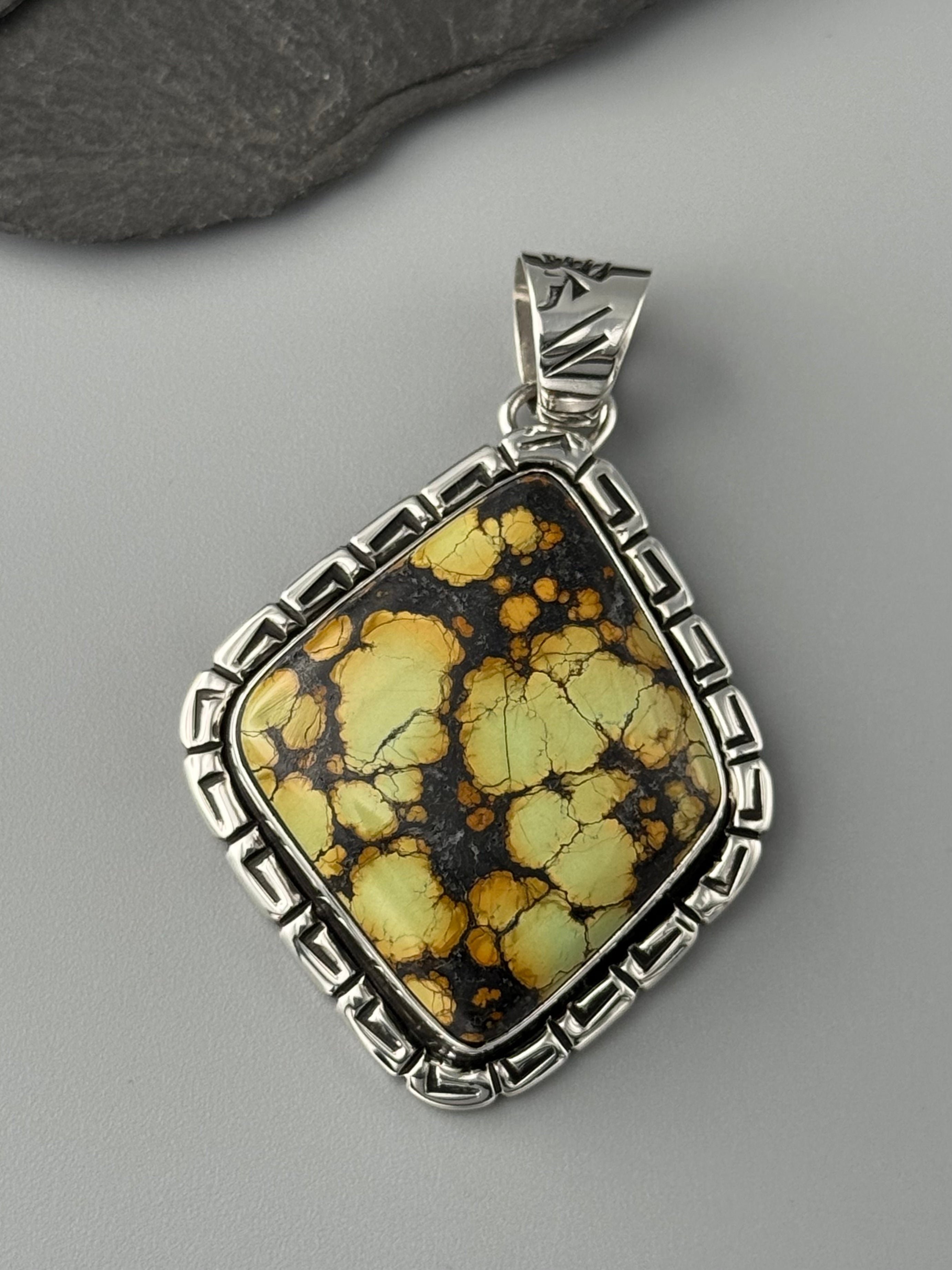 •BLACKJACK TURQUOISE - WIND 1• Navajo sterling silver pendant
