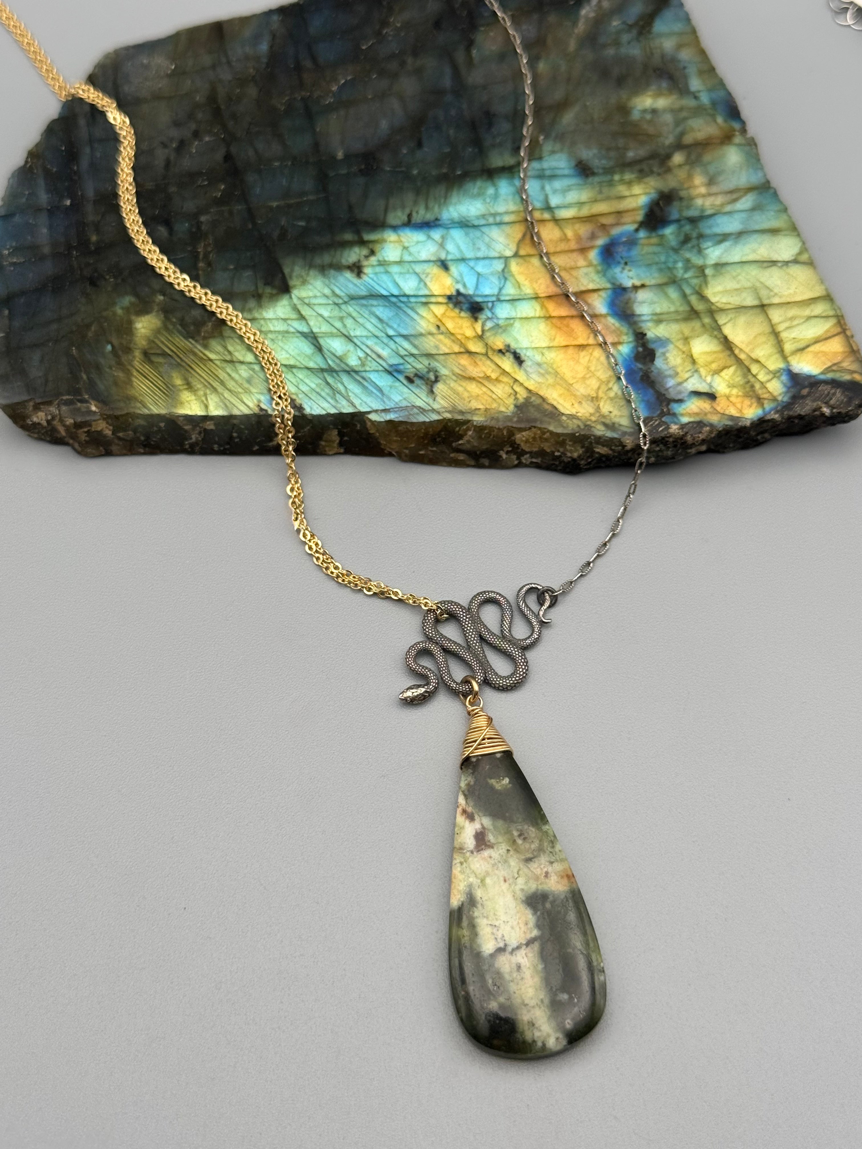 •NĀGA• chrome chalcedony + mixed metal necklace (18"-20" long)