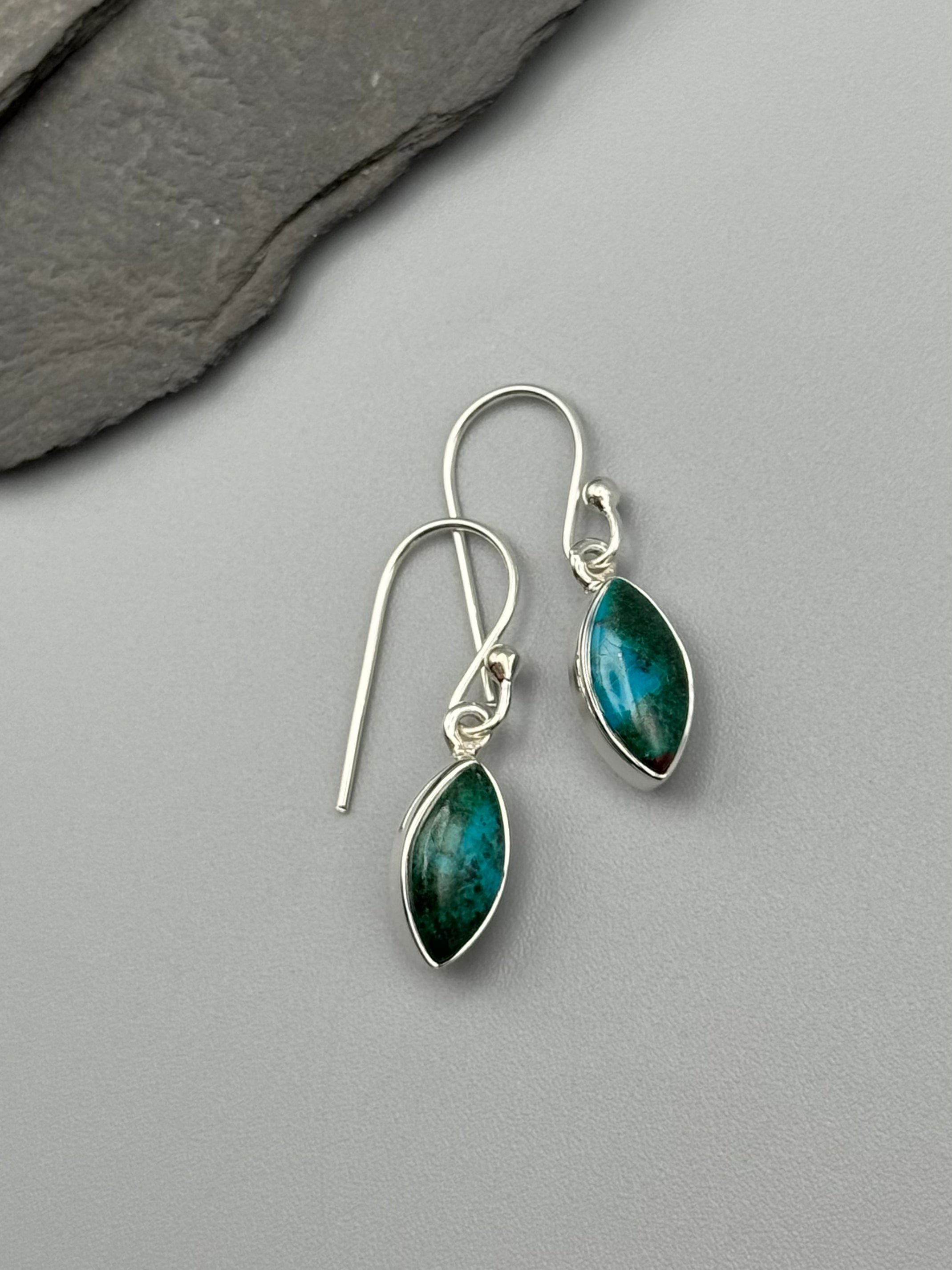 •CHRYSOCOLLA - MARQUISE• silver dangle earrings