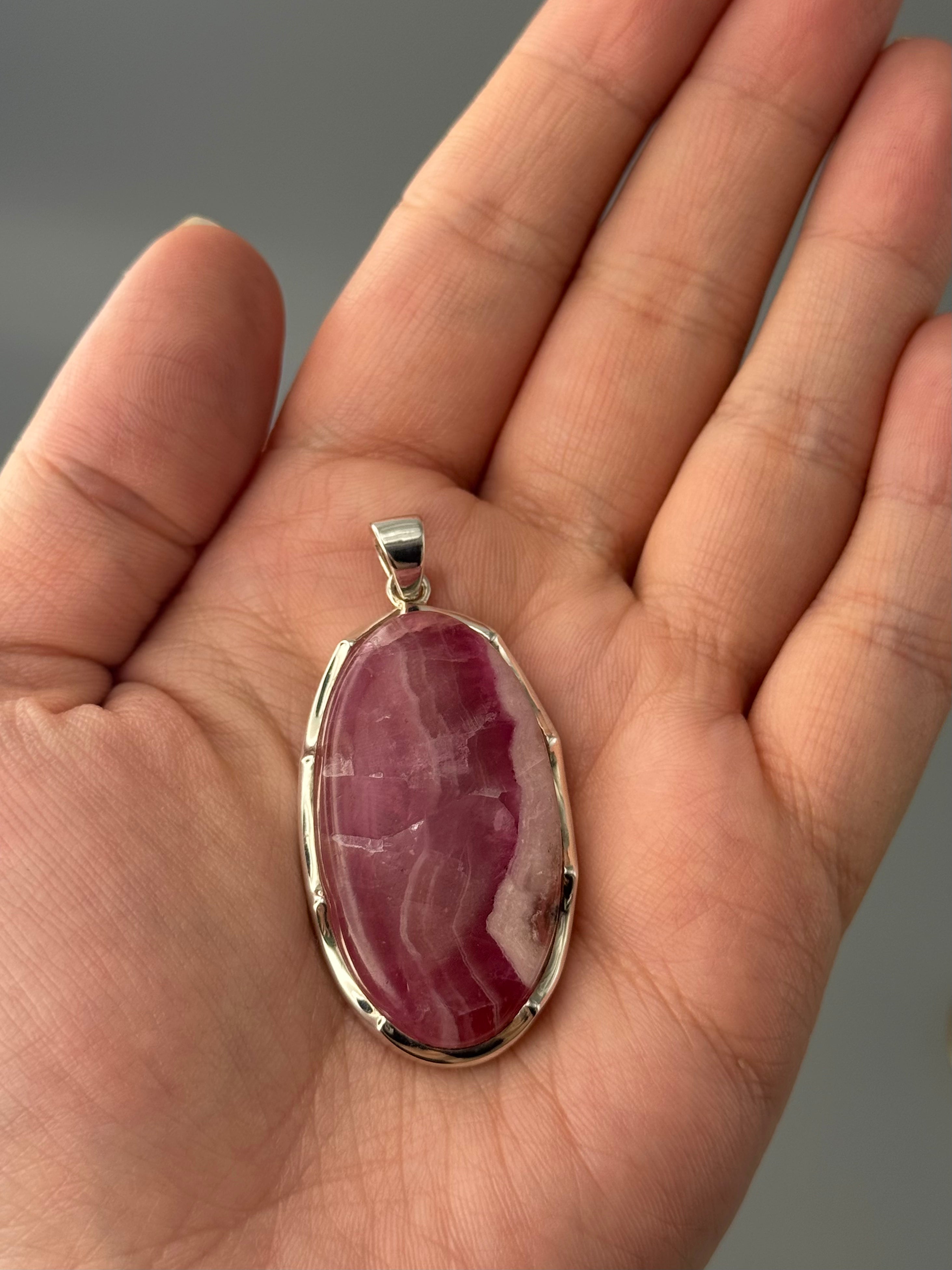 •RHODOCHROSITE OVAL - SCALLOPED - 2• sterling silver pendant